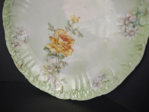 lot 760 4 x Dessert Plate Green Yellow Rose Daisy Raised Edge