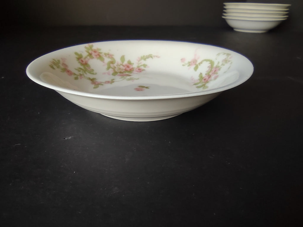 Haviland Limoges 6 x Small Bowl 5" Cranberry Pink Rose Green Ribbon (lot 892)