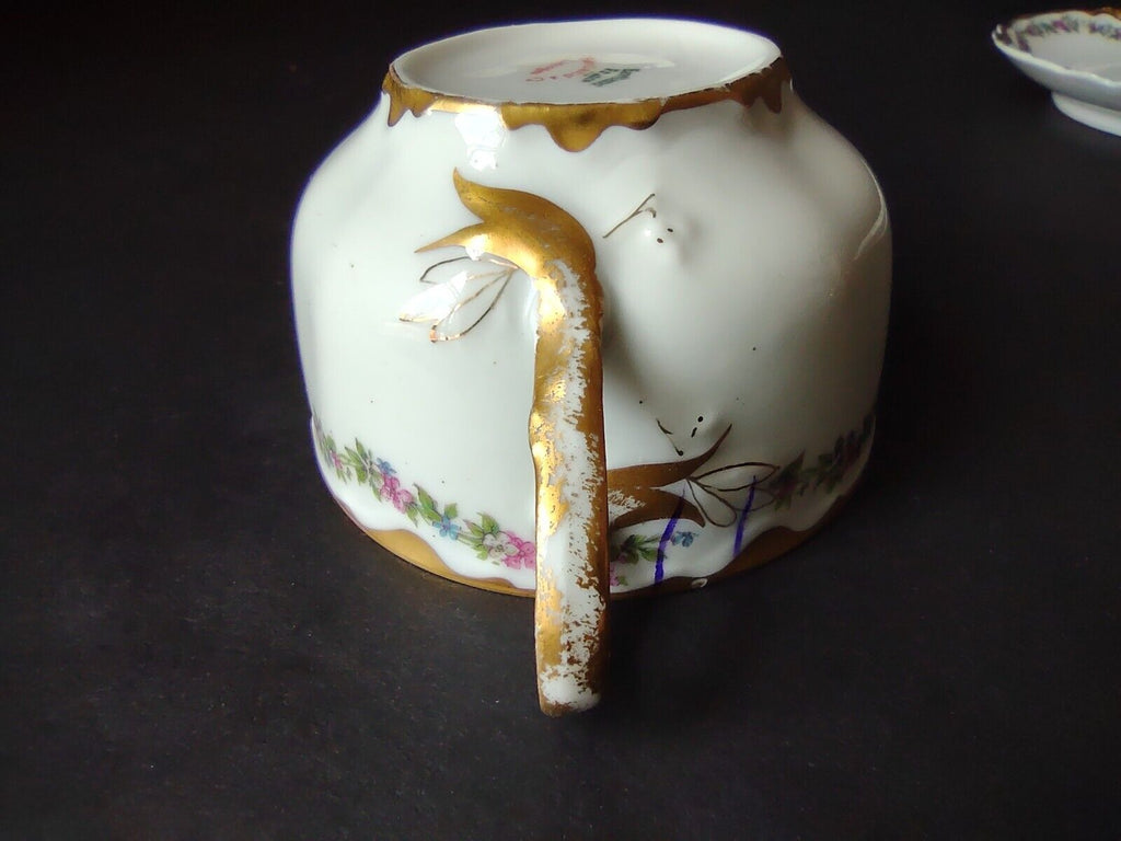 Haviland Limoges Gold Trim Pink Flower Garland Teacup & Saucer IMPERFECT lot 707