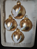 Vintage Christmas Visions Holly Glass Ornaments x 4 Dove Golden Matte (lot 3310)