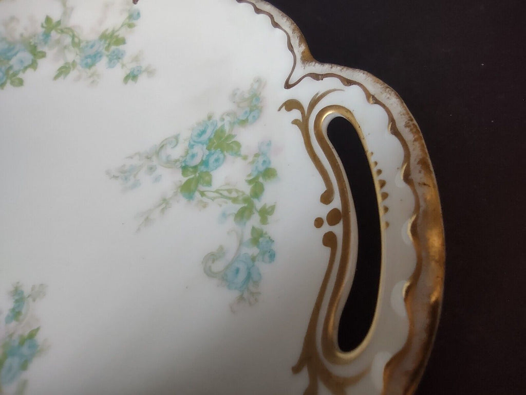 Vintage Haviland Limoges France Cake Serving Plate Blue Rose Gold Trim (lot 503)