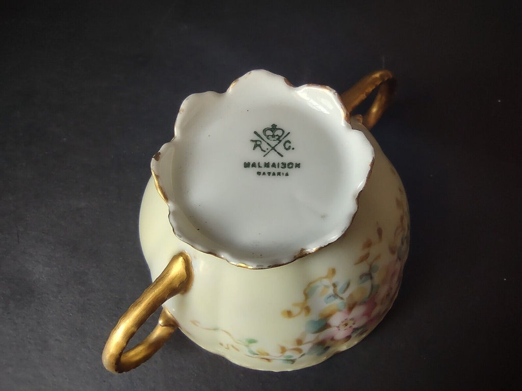 Vintage Malmaison Bavaria Gold Trim Teacup Bouillon Cup Yellow Floral (lot 756)