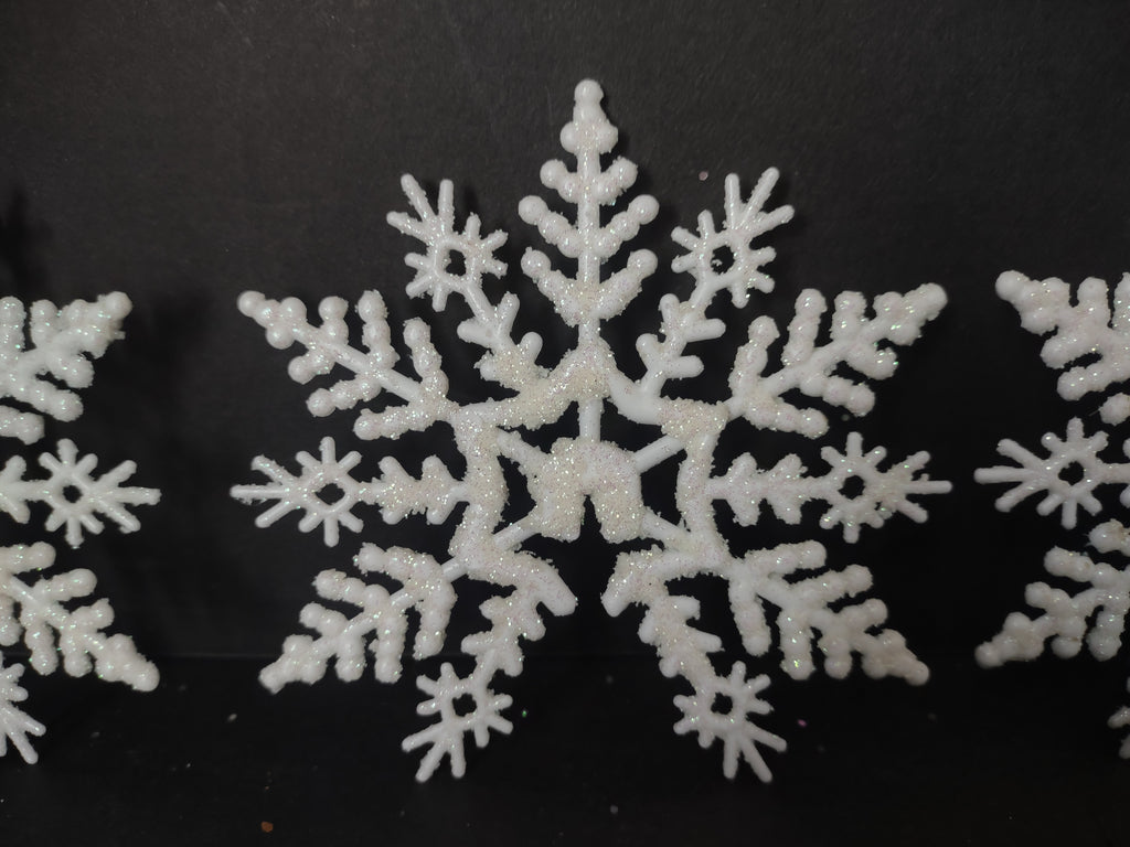 Christmas Snowflake x 18 Ornament TOPPER White Glitter 3-1/2" (lot 3352)