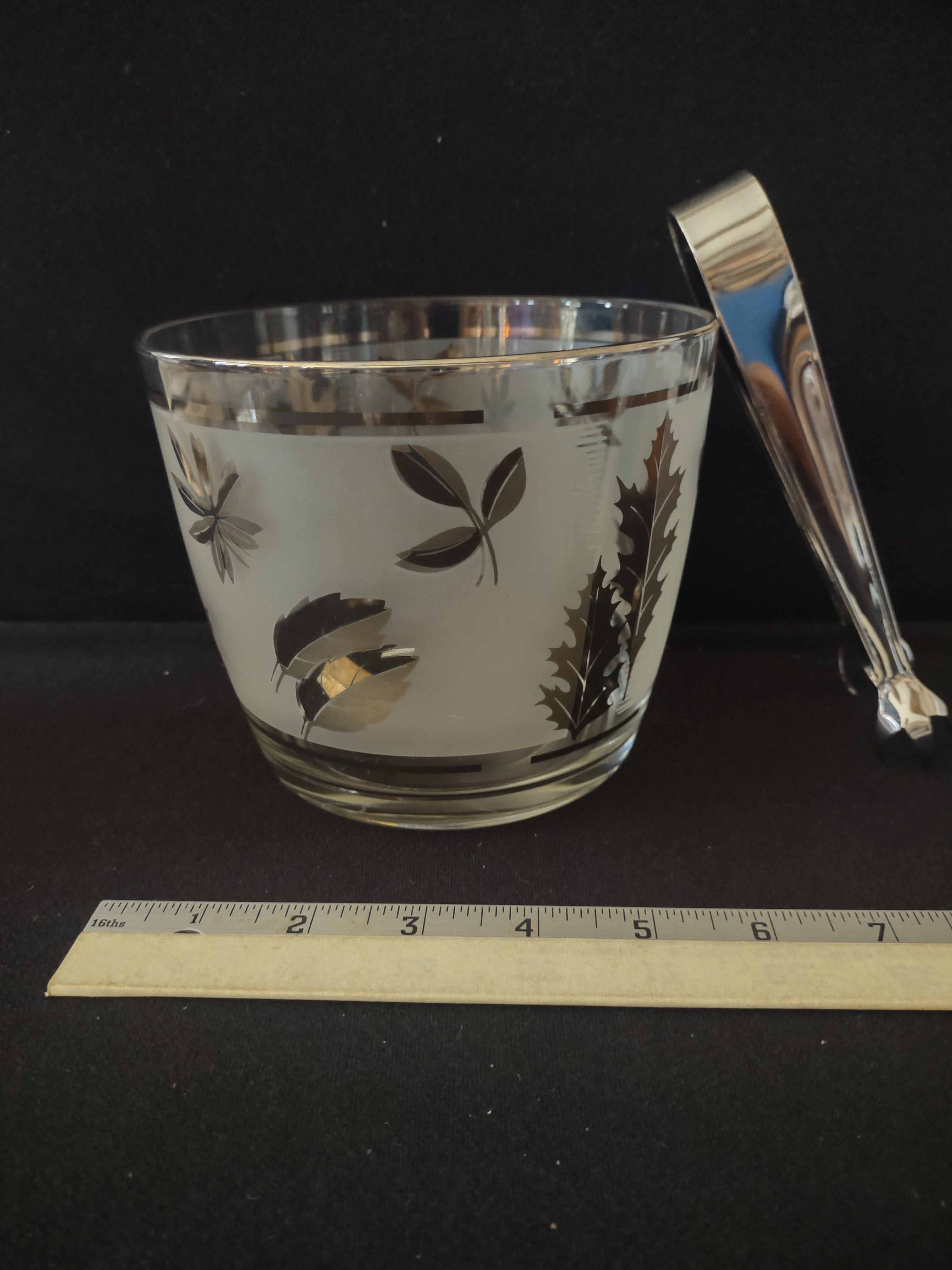 Vintage Libbey Silver Leaf Foliage Ice Bucket With Tongs (Lot 3225)