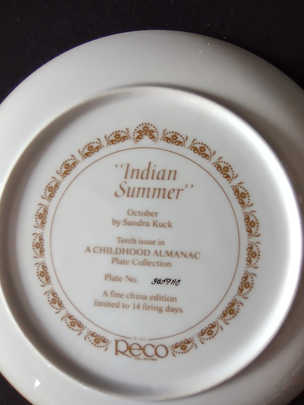 Vintage A Childhood Almanac Collector Plate 10th Issue Indian Summer (Lot 5194)