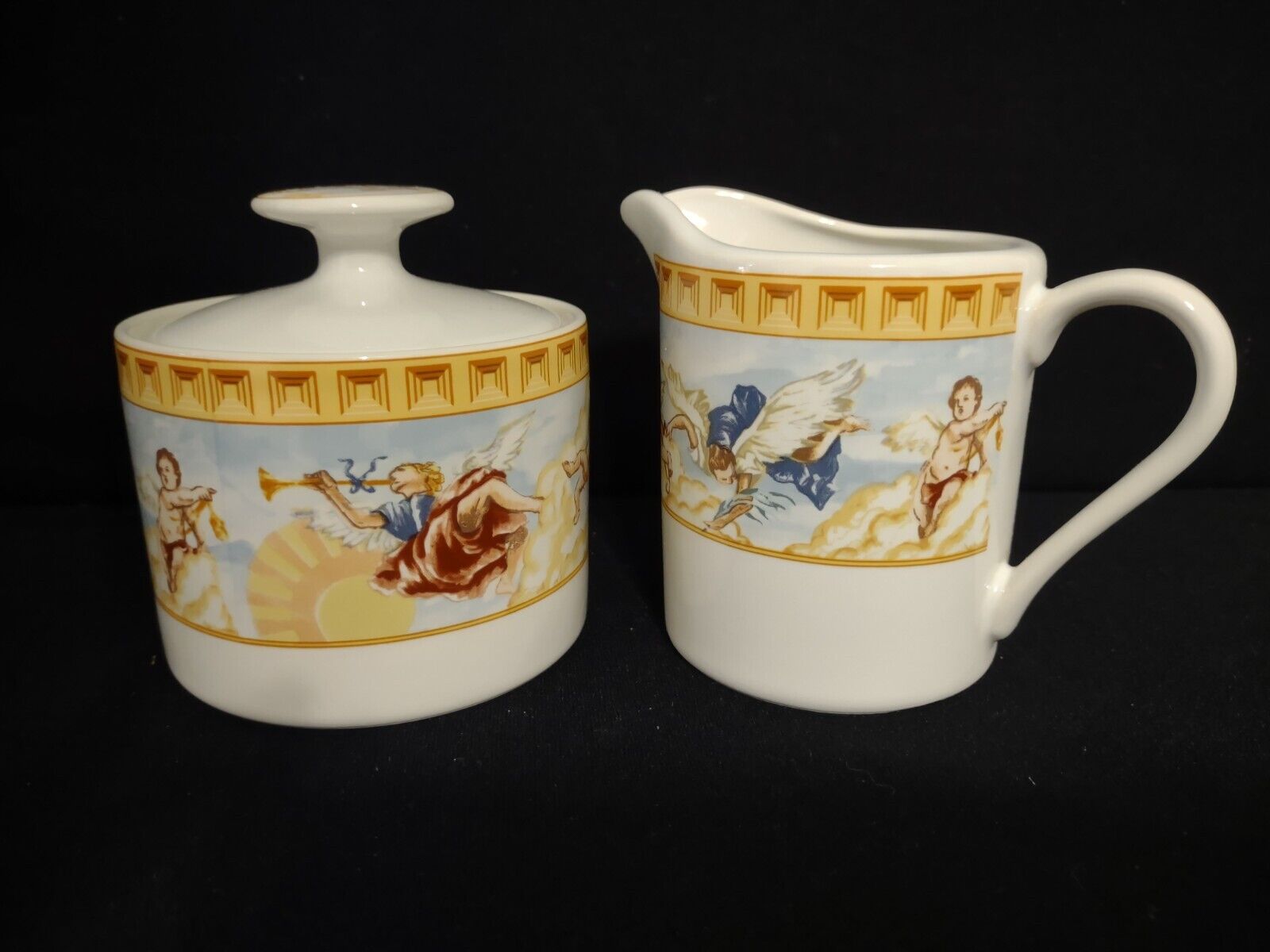 Fitz and Floyd Habitat Americana Cherubs Omnibus Sugar Creamer Serving Plater