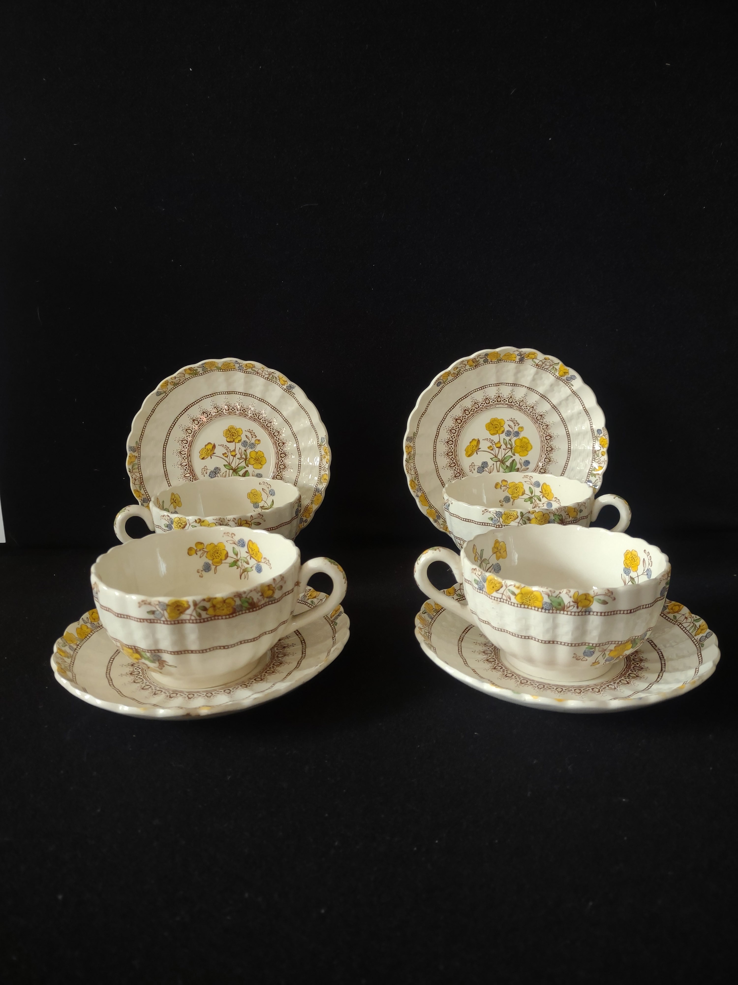 Vintage Spode Buttercup Teacup Saucer x 4 English Countryside Ironstone lot 5746