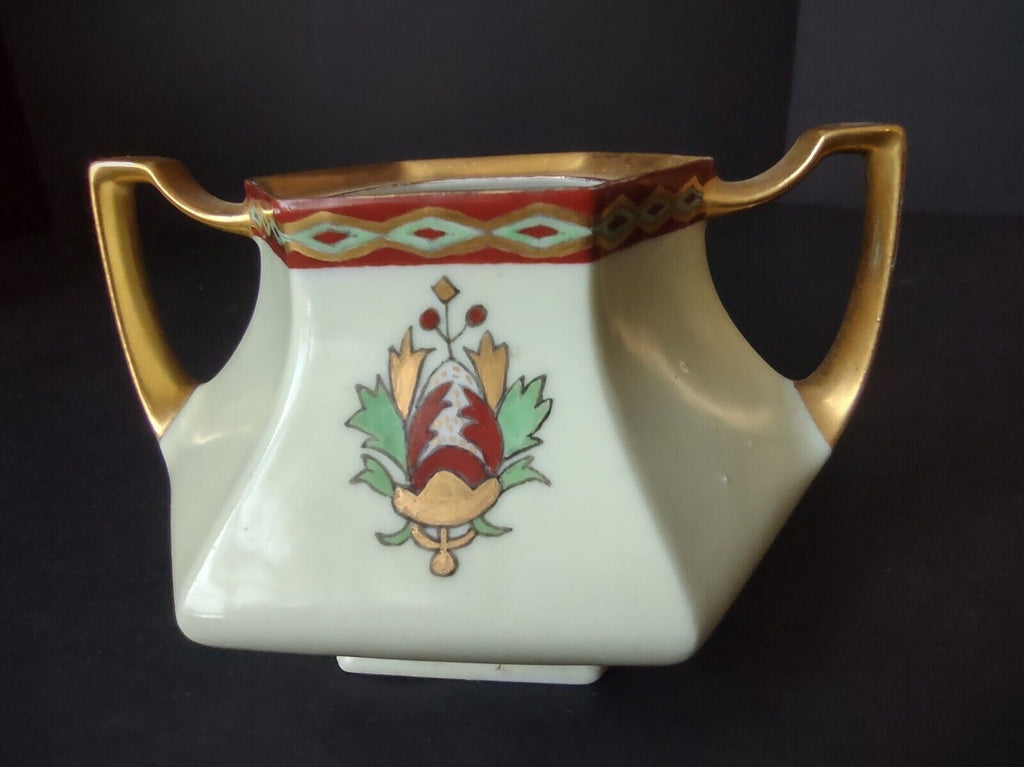 Limoges France Green Red Heavy Thick Gold Trim Sugar Dish Creamer Set (lot 712)