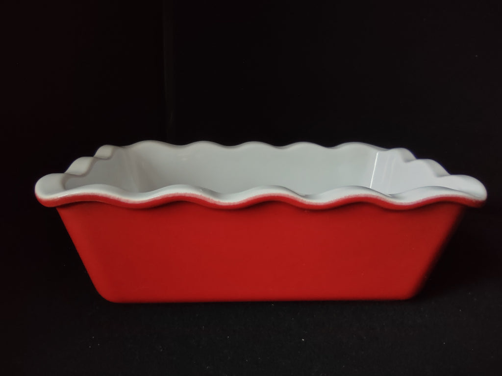 Emile Henry Vtg Loaf Pan Scalloped Edge Baking Dish France 6164 Red (lot 2773c)