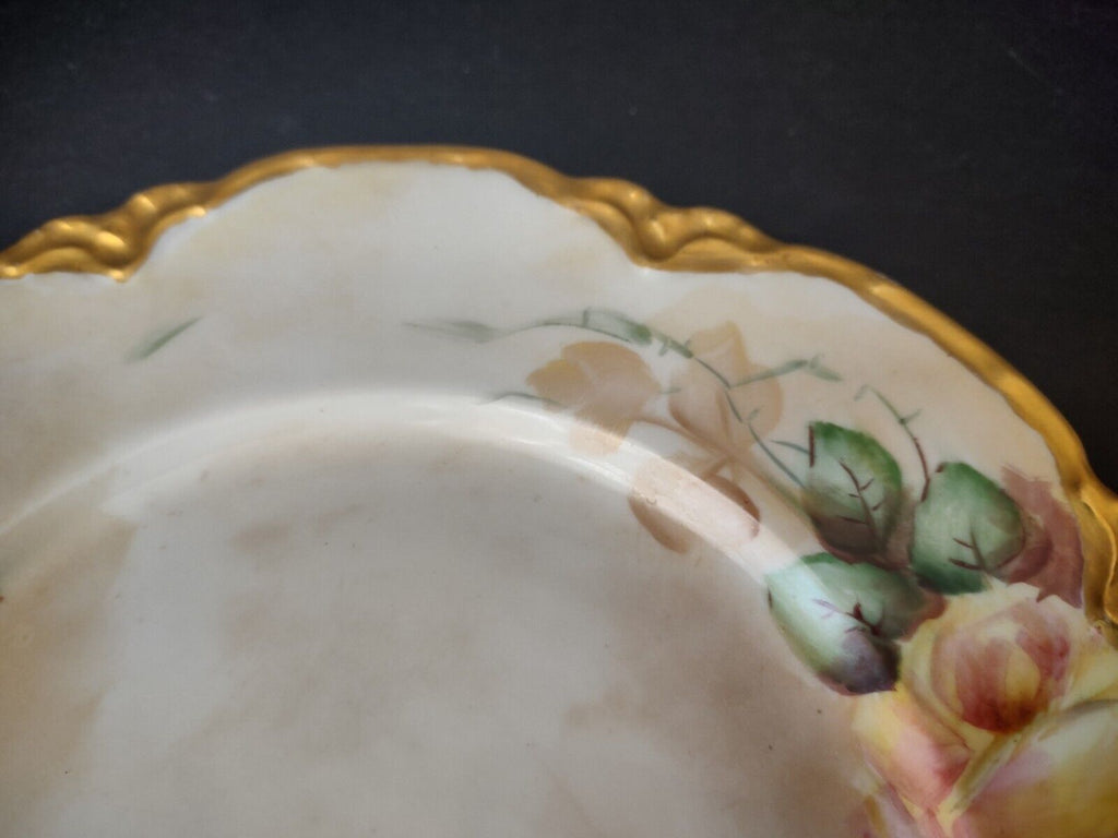 Haviland Limoges Heavy Gold Trim White Yellow Rose Cabinet Plate 8-1/2" (lot 473