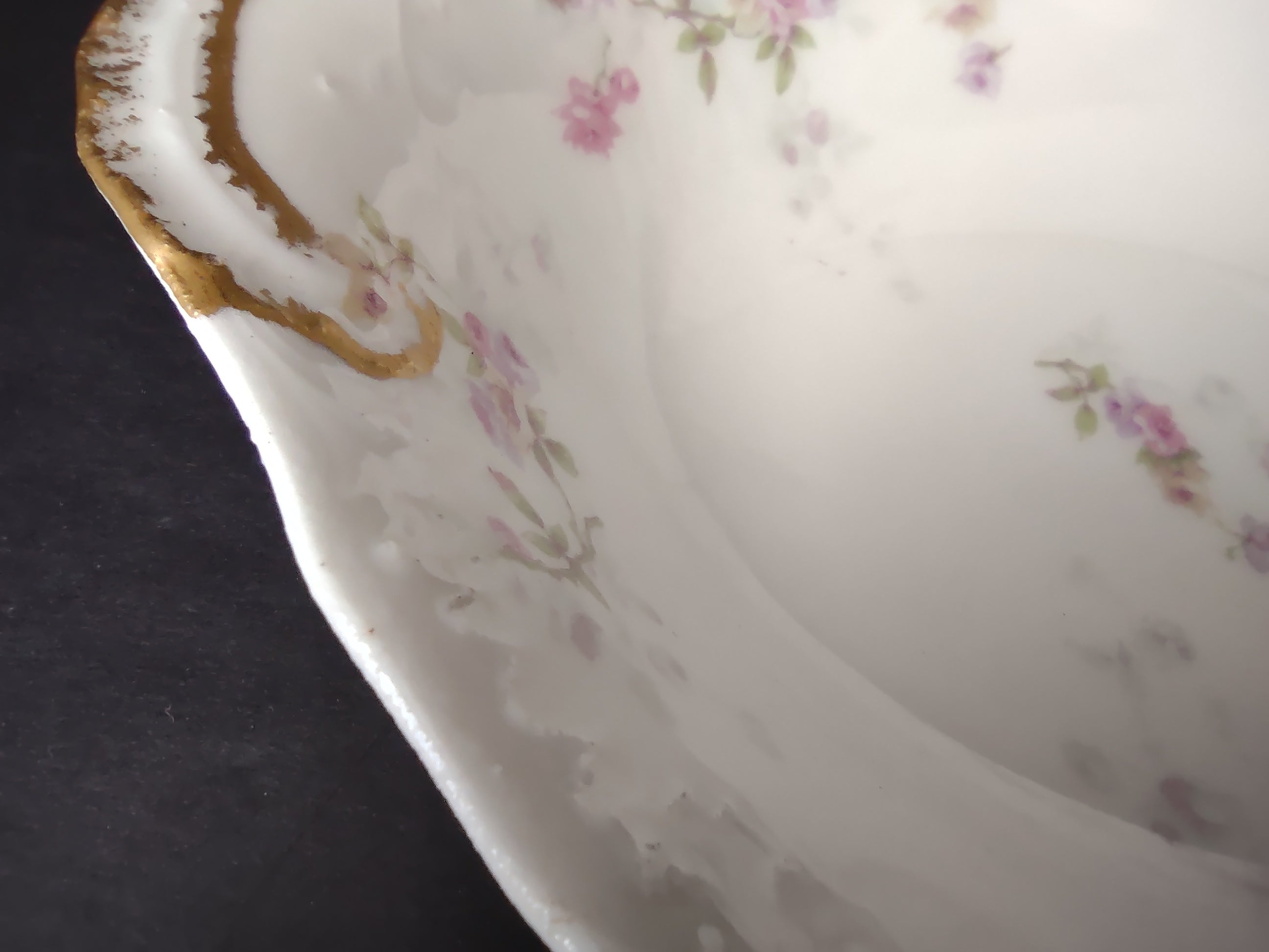 Haviland Limoges Serving Vegetable Bowl Pink Purple Yellow Rose (lot 849)