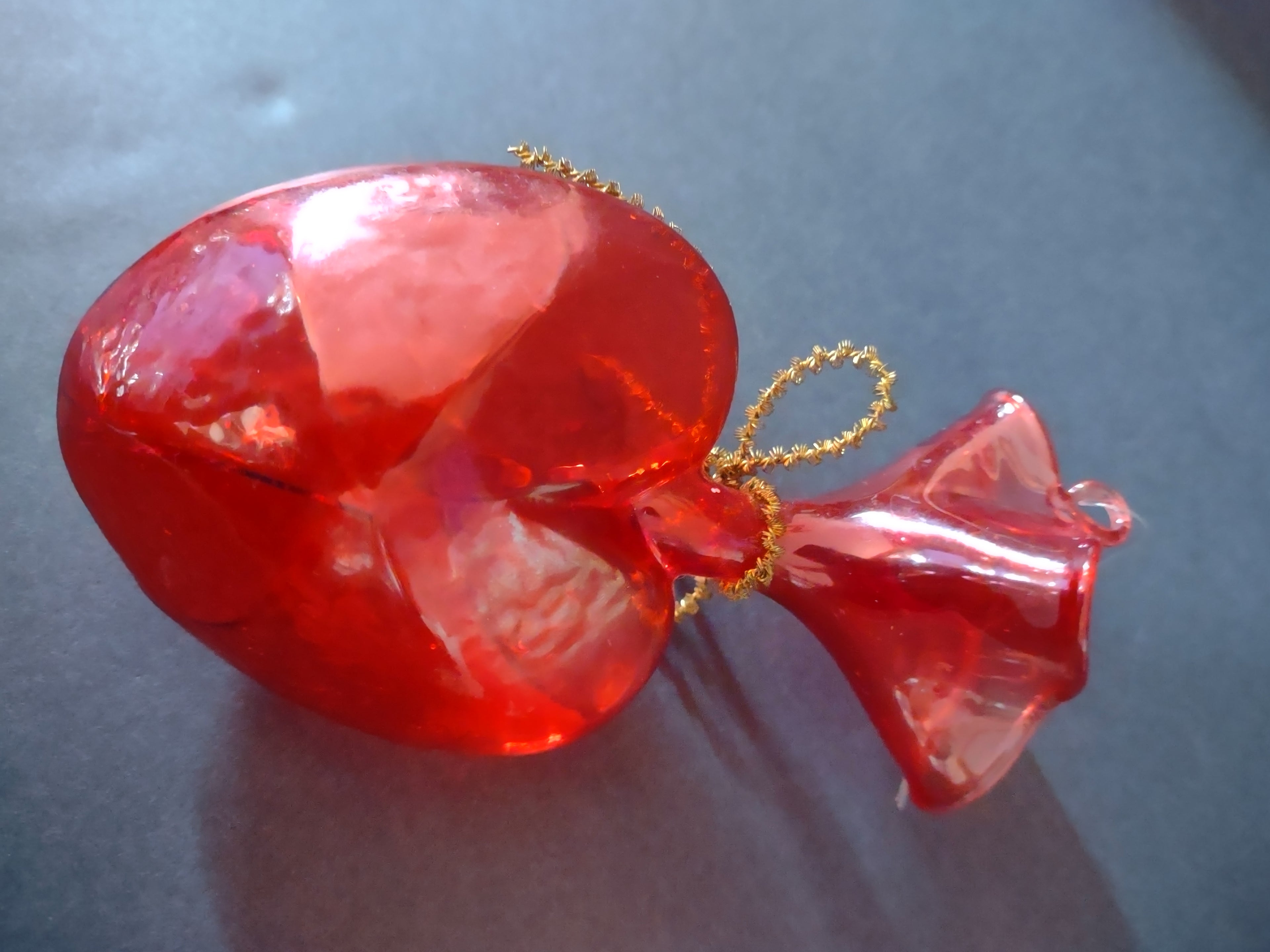 Vintage Valentine Translucent Red 3D Heart Pouch Ornament Glass (Lot 4747)