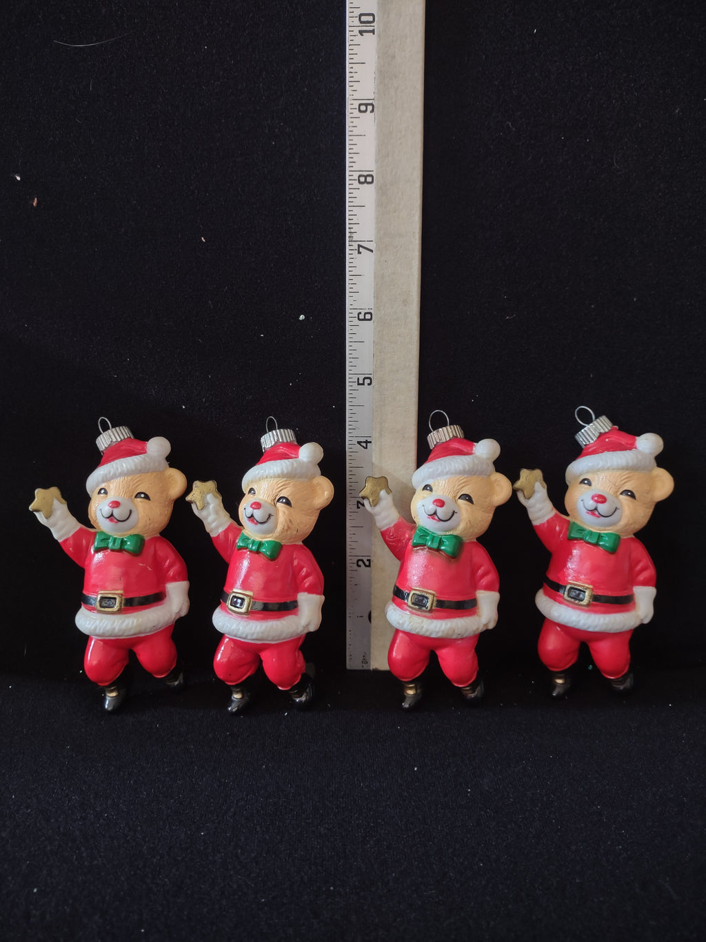 Vintage Christmas Ornament Plastic Santa Bear Star Set Of 4 (Lot 4501)