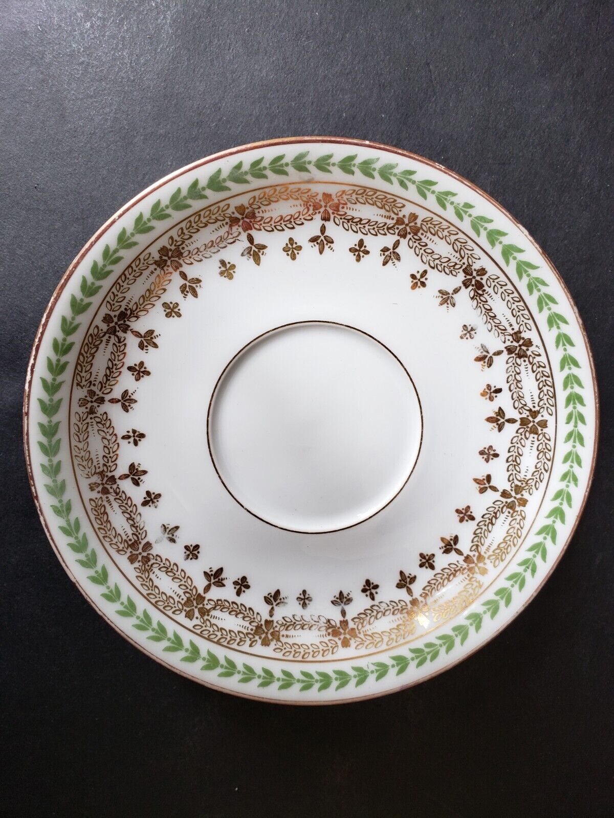 JP Limoges France Gold Trim Green Laurel 4 x Teacup & Saucer (583)