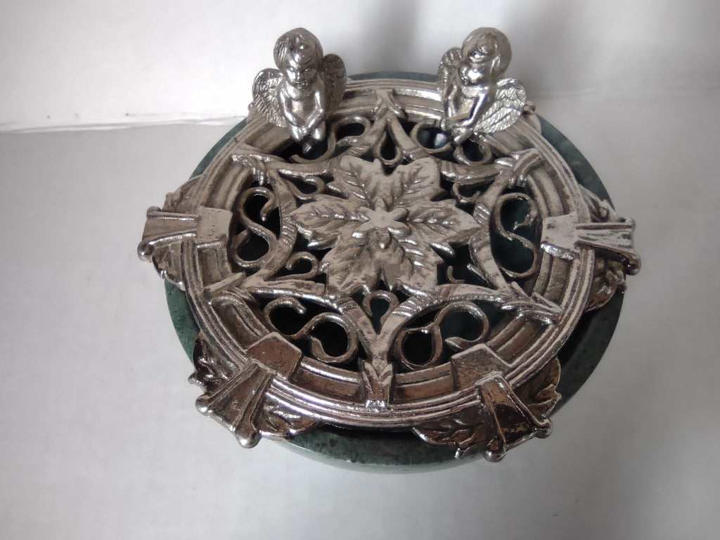 Vintage Incense Burner Green Marble with Angels Cherubs (lot 5323)