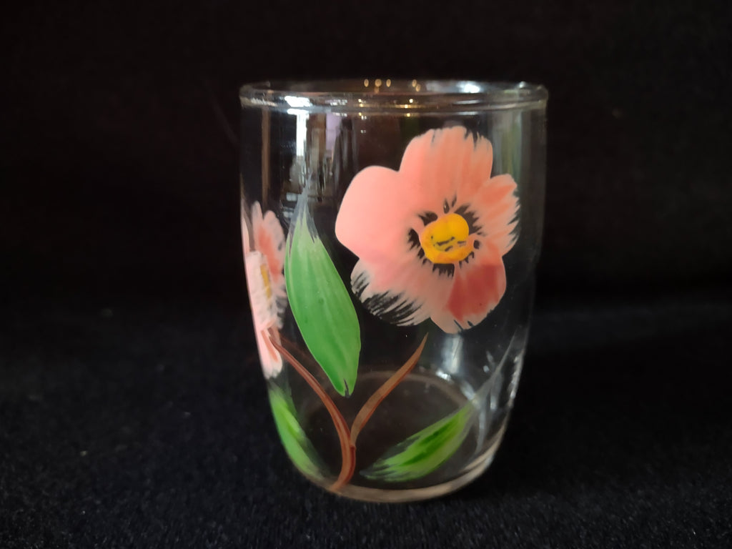 Vintage MCM Small 3" Drinking Glass x 4 Flowers (lot 5157)