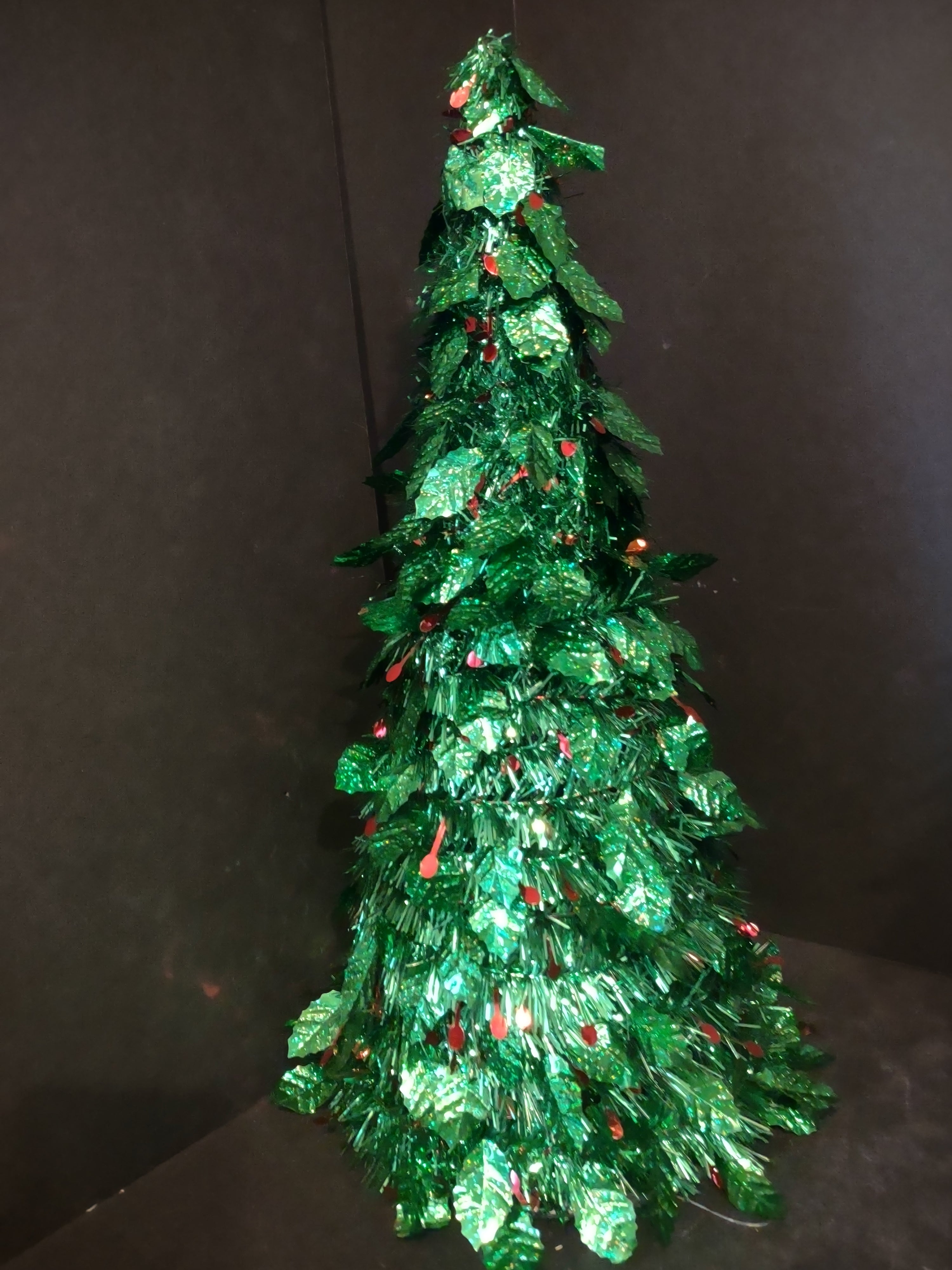 Set of 2 Christmas Tinsel Green Cone Tree Tabletop x 2 (lot 3182)
