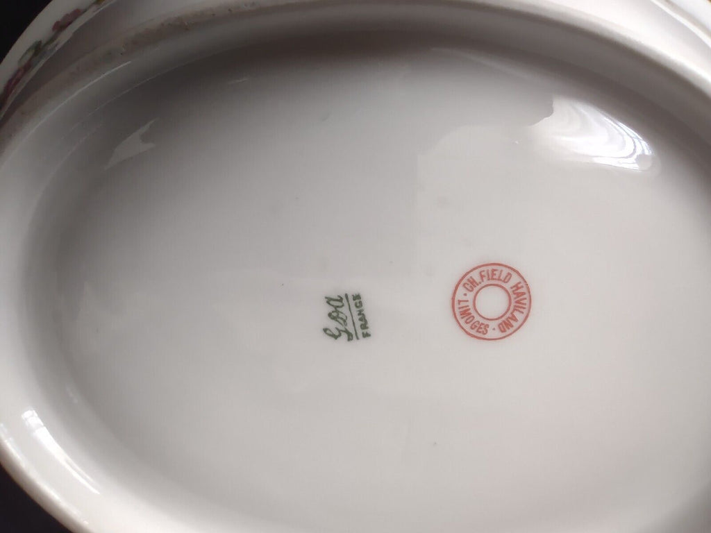 Vintage GDA Limoges Gold Trim Oval Serving Bowl Summer Flower Garland (lot 688)