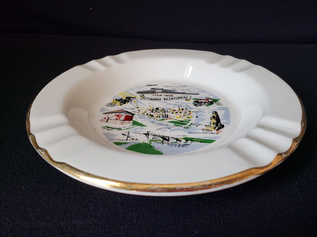 Vintage Ashtray Pittsburgh Bicentennial 8" USA 22 k Gold (lot 2159)