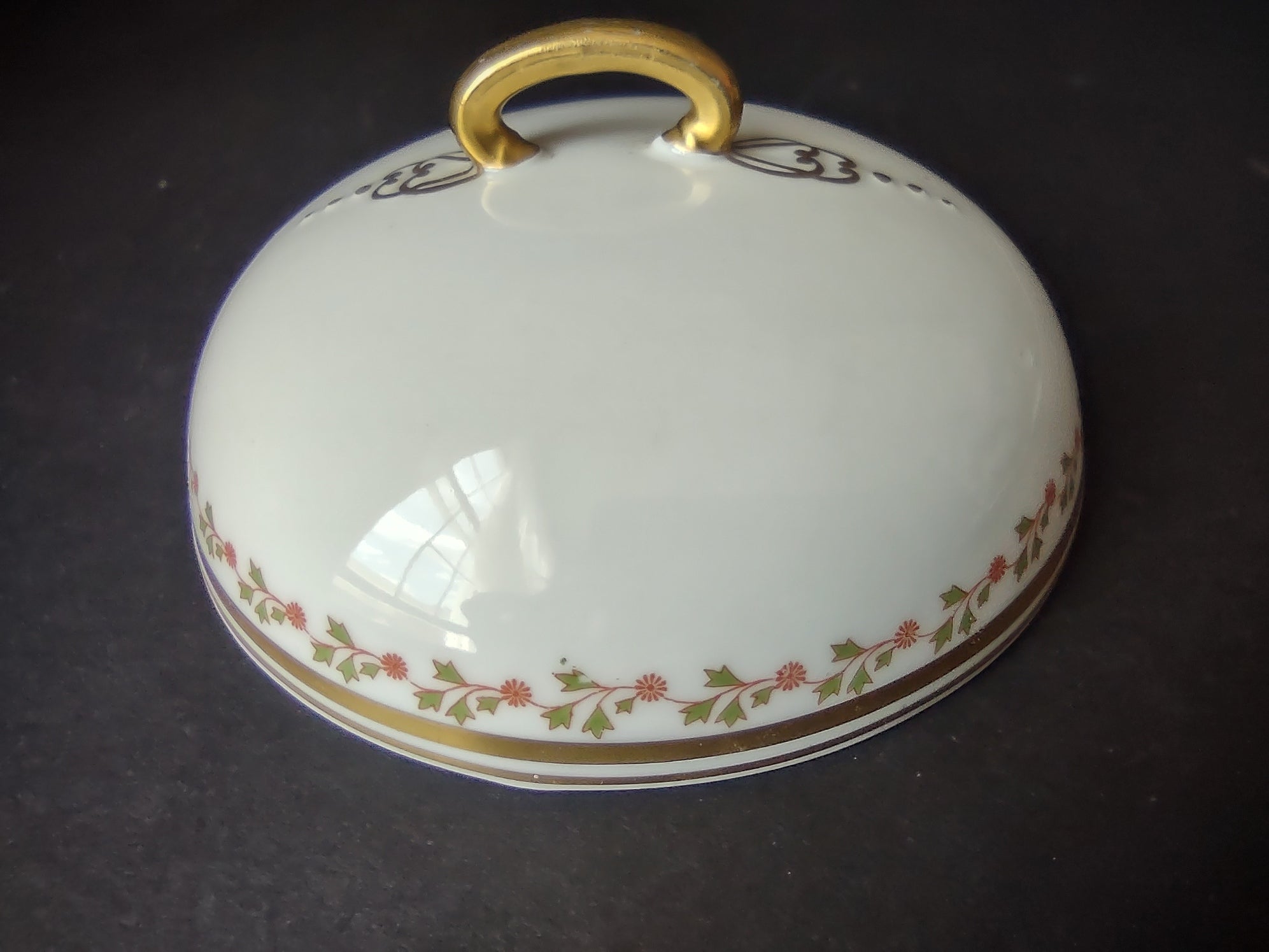 Old Abbey France Limoges Butter Dish Lid ONLY Clover Gold Trim (lot 869)