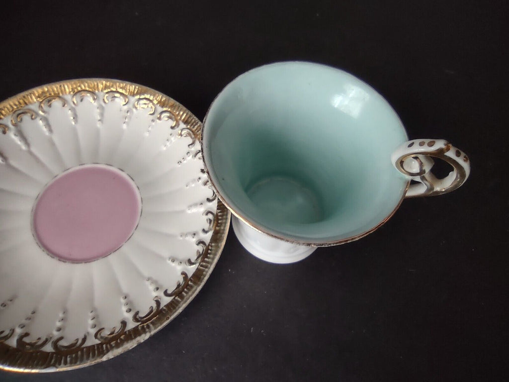 3 x Vintage Demitasse Cup Pink Blue Gold Scroll Trim (lot 518)