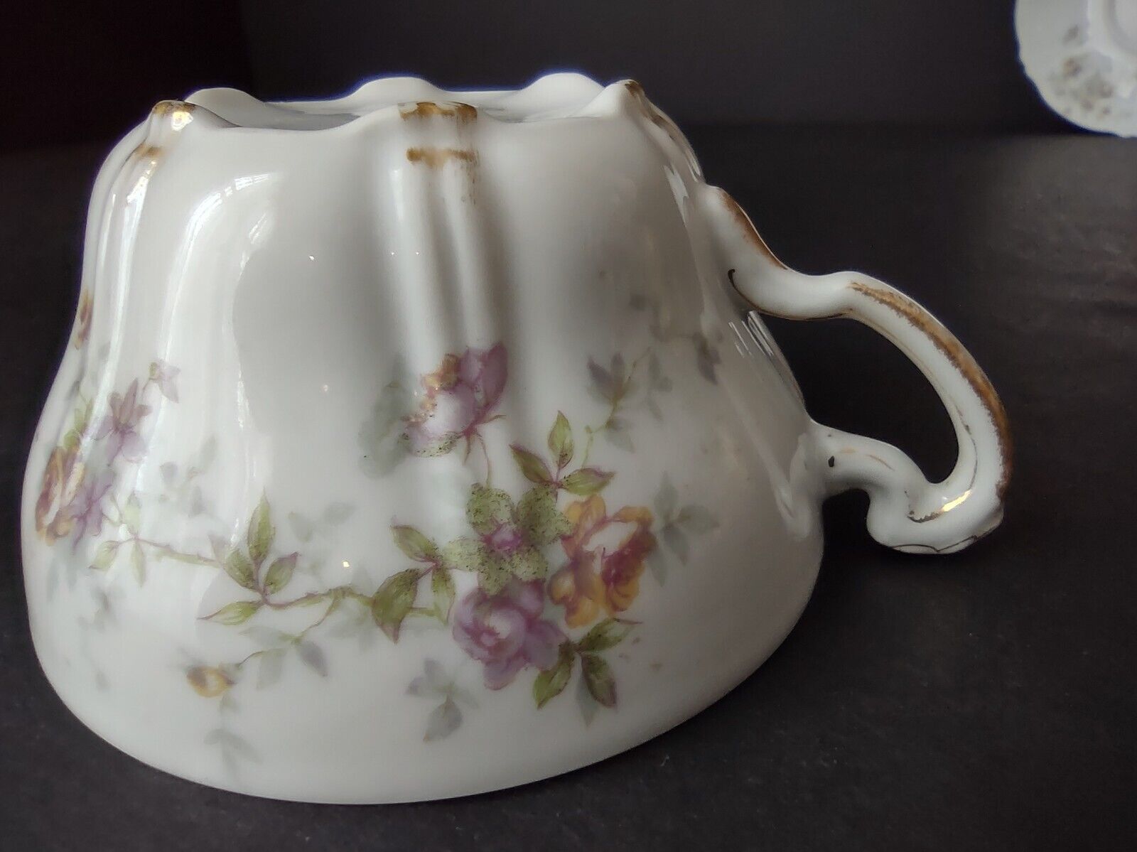 Haviland Limoges France Purple Yellow Rose Gold Trim Teacup & Saucer (lot 711)
