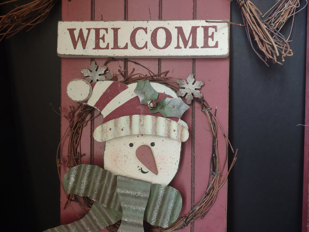 Set of 2 Christmas Welcome Snowman Signs Rustic Primitive (lot 1731)