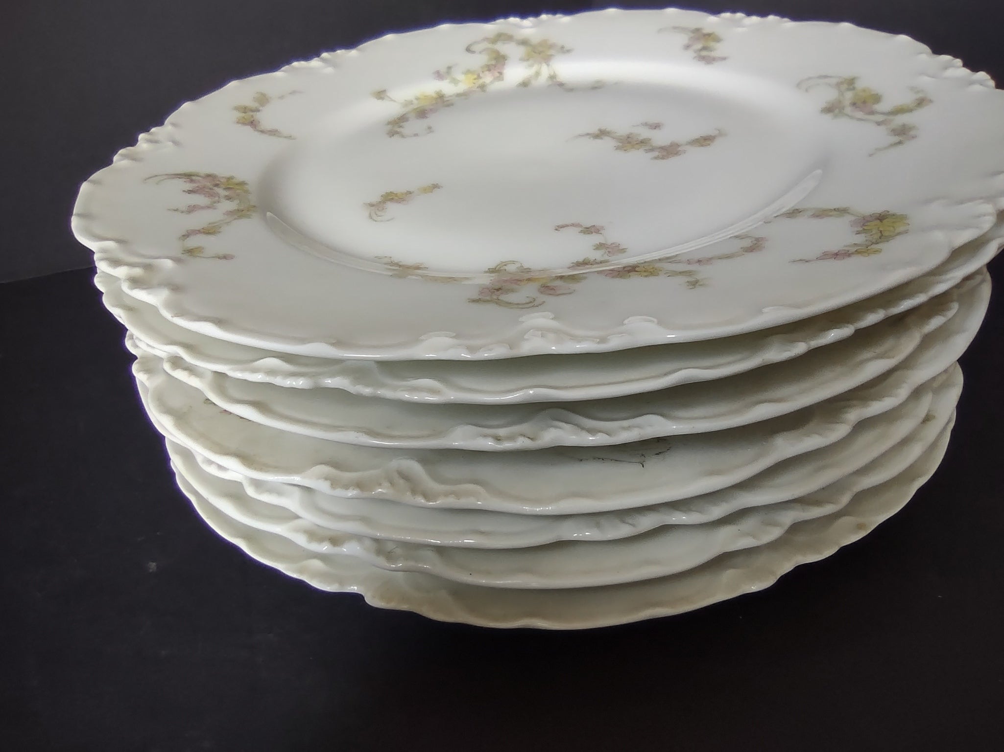 Haviland Limoges 7 x Luncheon Salad Plate Scalloped Edge Flowers (lot 829)