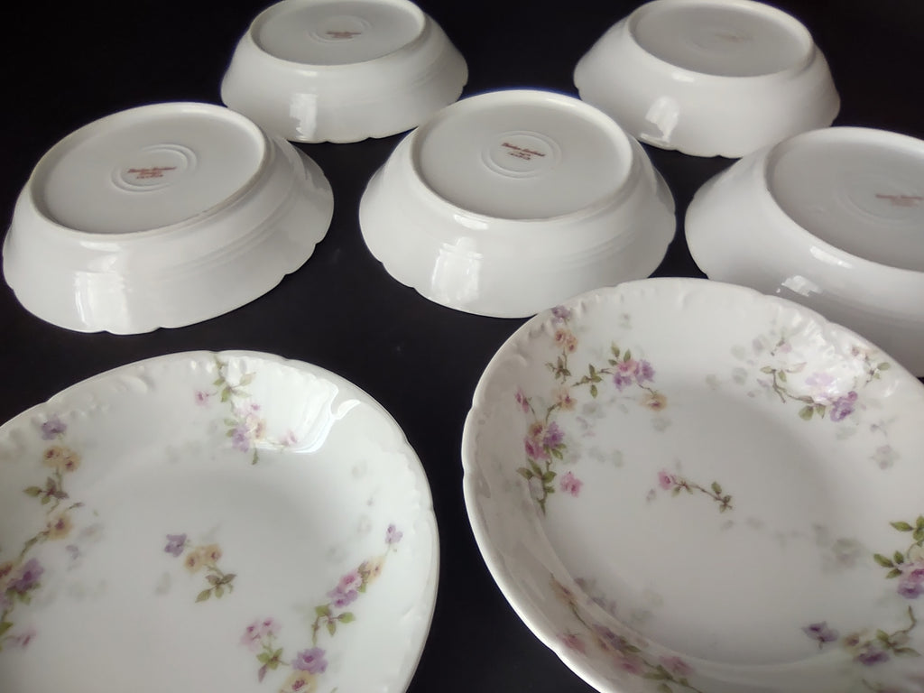 Haviland Limoges 7 x Small Bowl 5" Pink Purple Yellow Rose (lot 839)