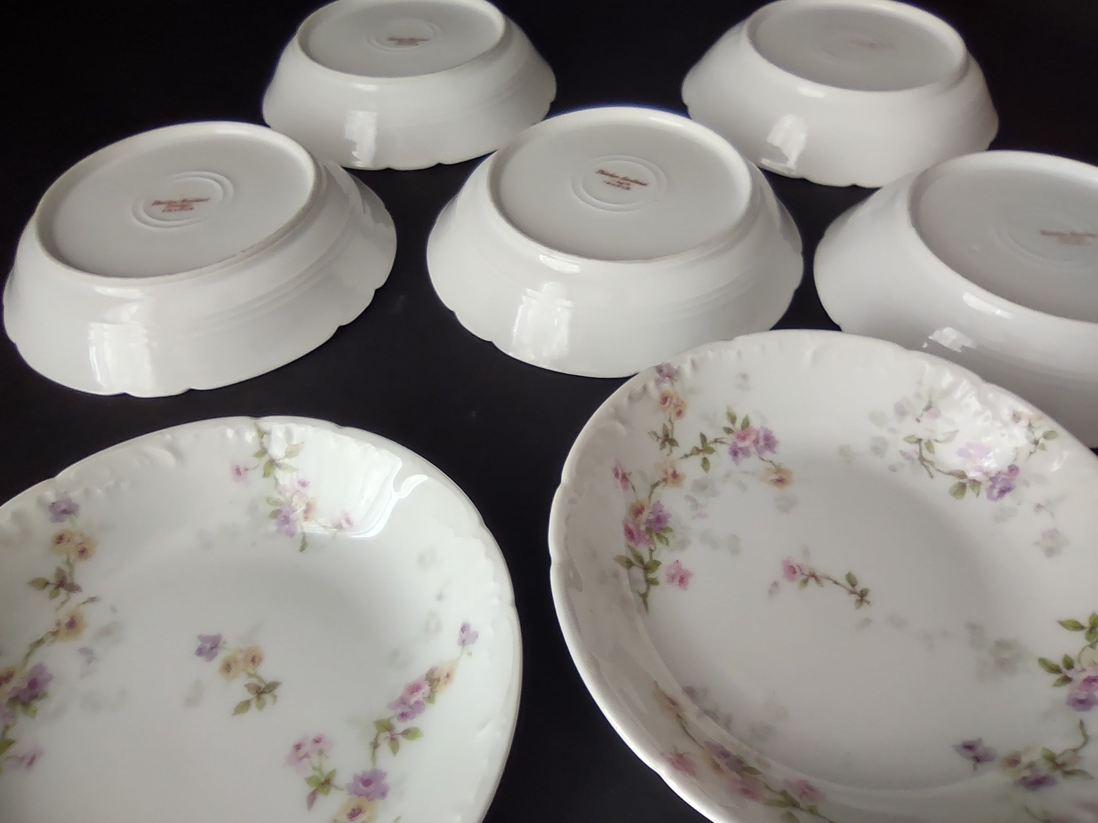 Haviland Limoges 7 x Small Bowl 5" Pink Purple Yellow Rose (lot 839)
