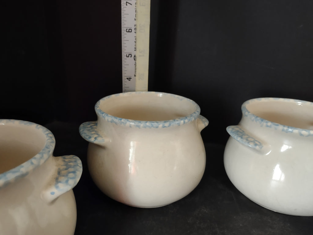 Vintage Stoneware Hearts Cottage White Blue Soup Bowl x 3 (lot 5307)