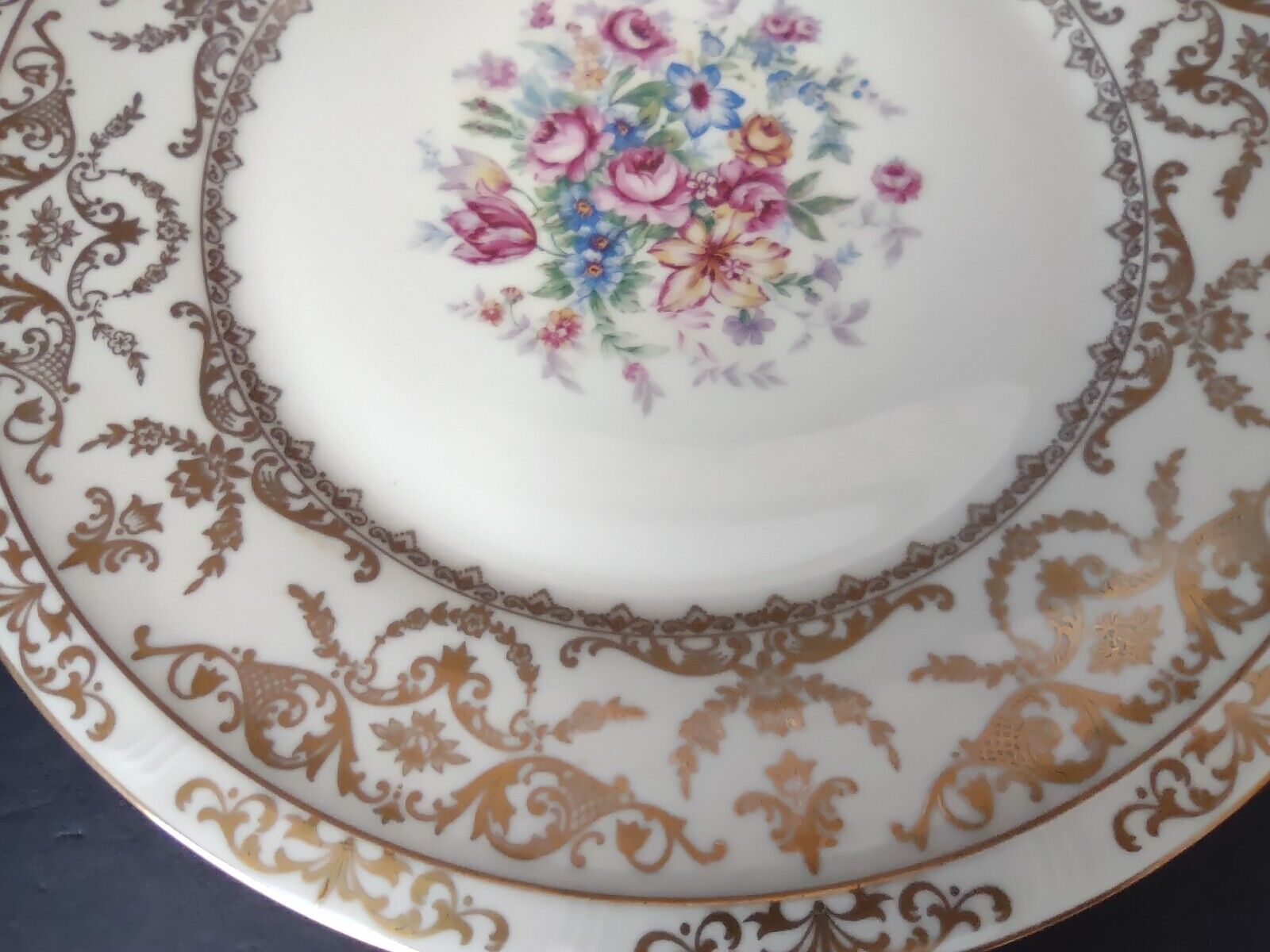 Czechoslovakia Bohemia Coronado Set of Dinner & Salad Plate Gold Flower (lot 440