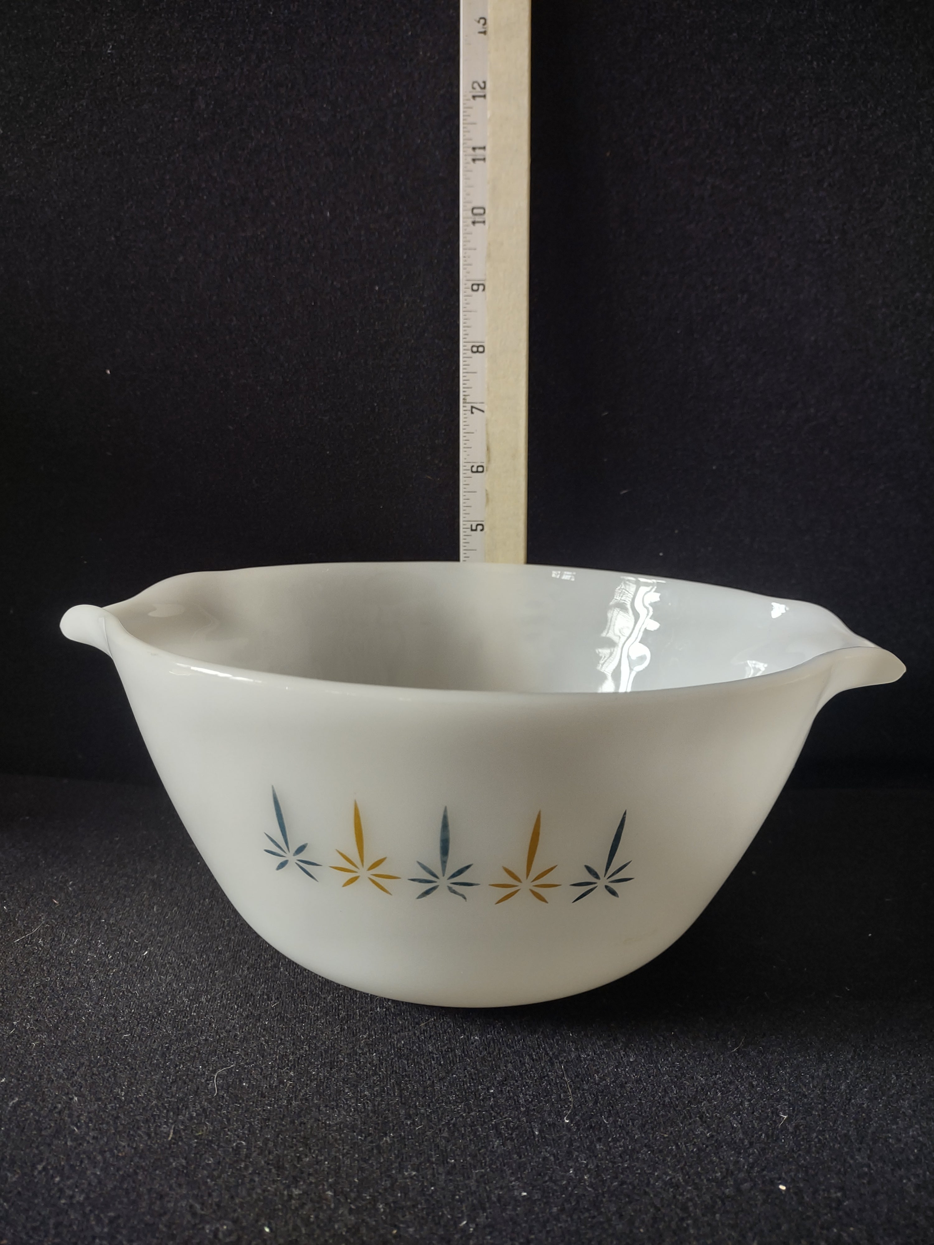 Vintage Fire King Milk Glass Casserole Dish Candle Glow Blue Gold (Lot 5126)