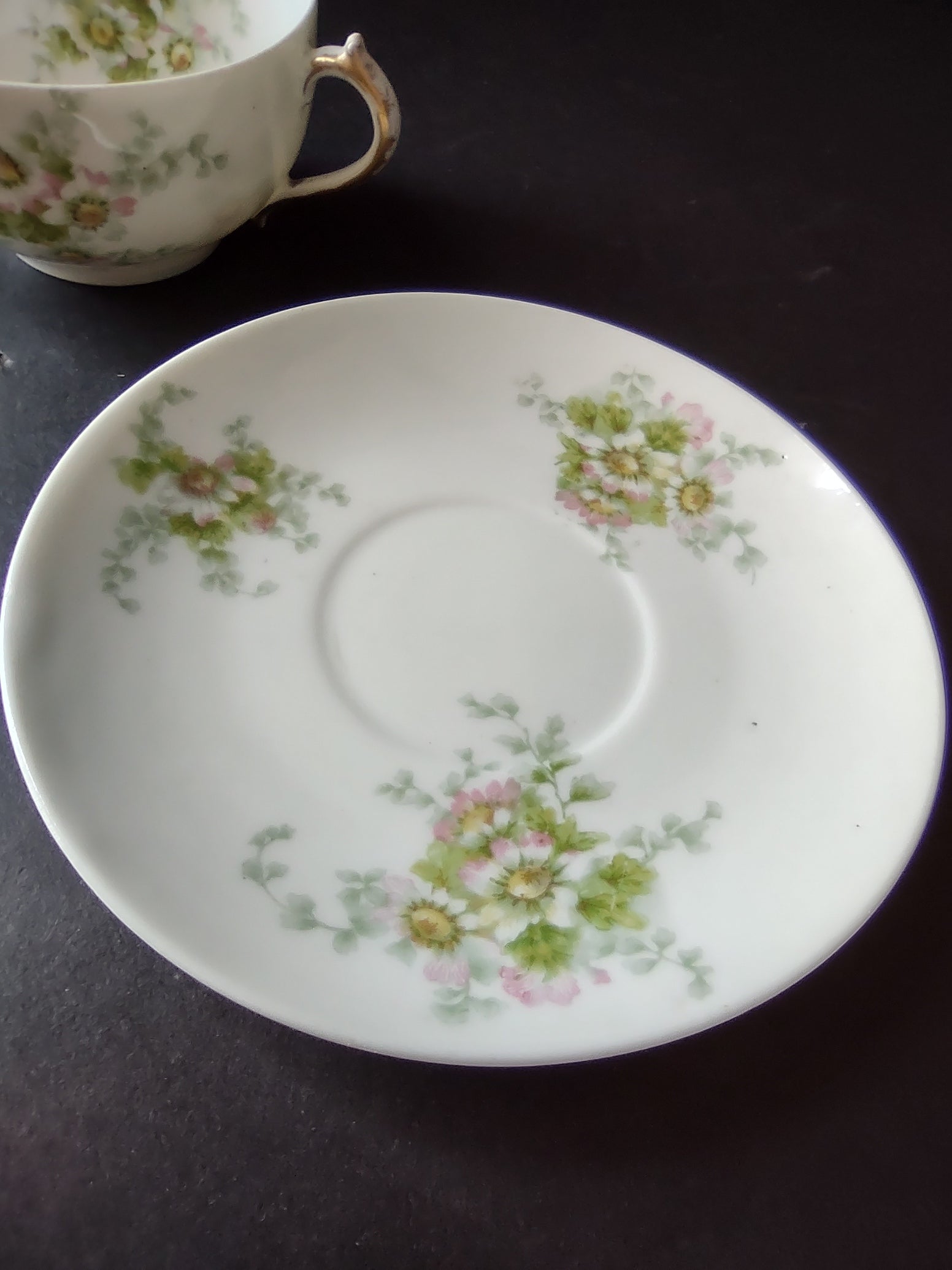 Haviland Limoges GDA Tea Cup & Saucer Pink Daisy Daisies (lot 878)