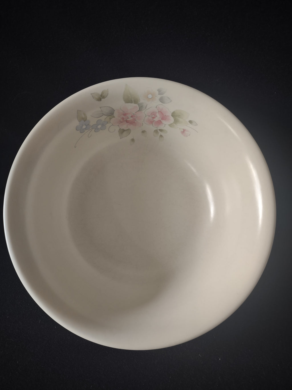 Vintage Pfaltzgraff Tea Rose Serving Bowl Pink & Blue Floral Cream [6399]