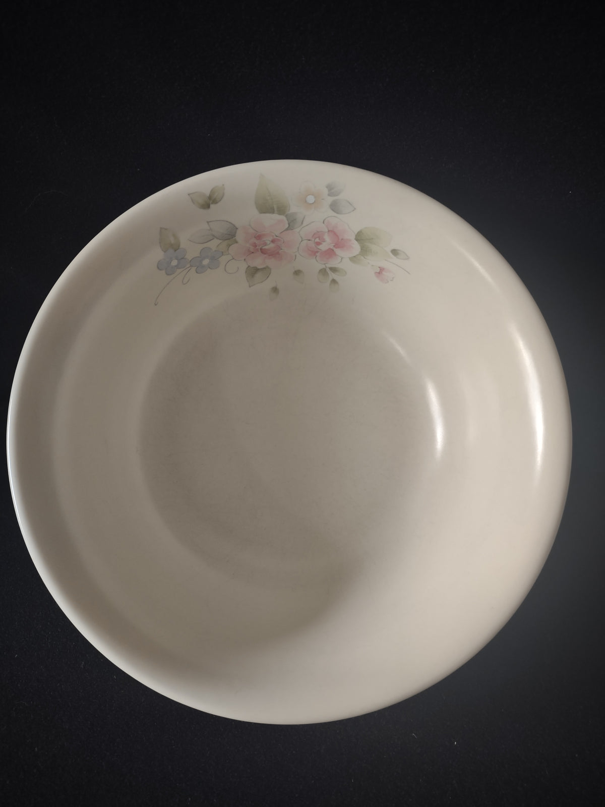 Vintage Pfaltzgraff Tea Rose Serving Bowl Pink & Blue Floral Cream [6399]