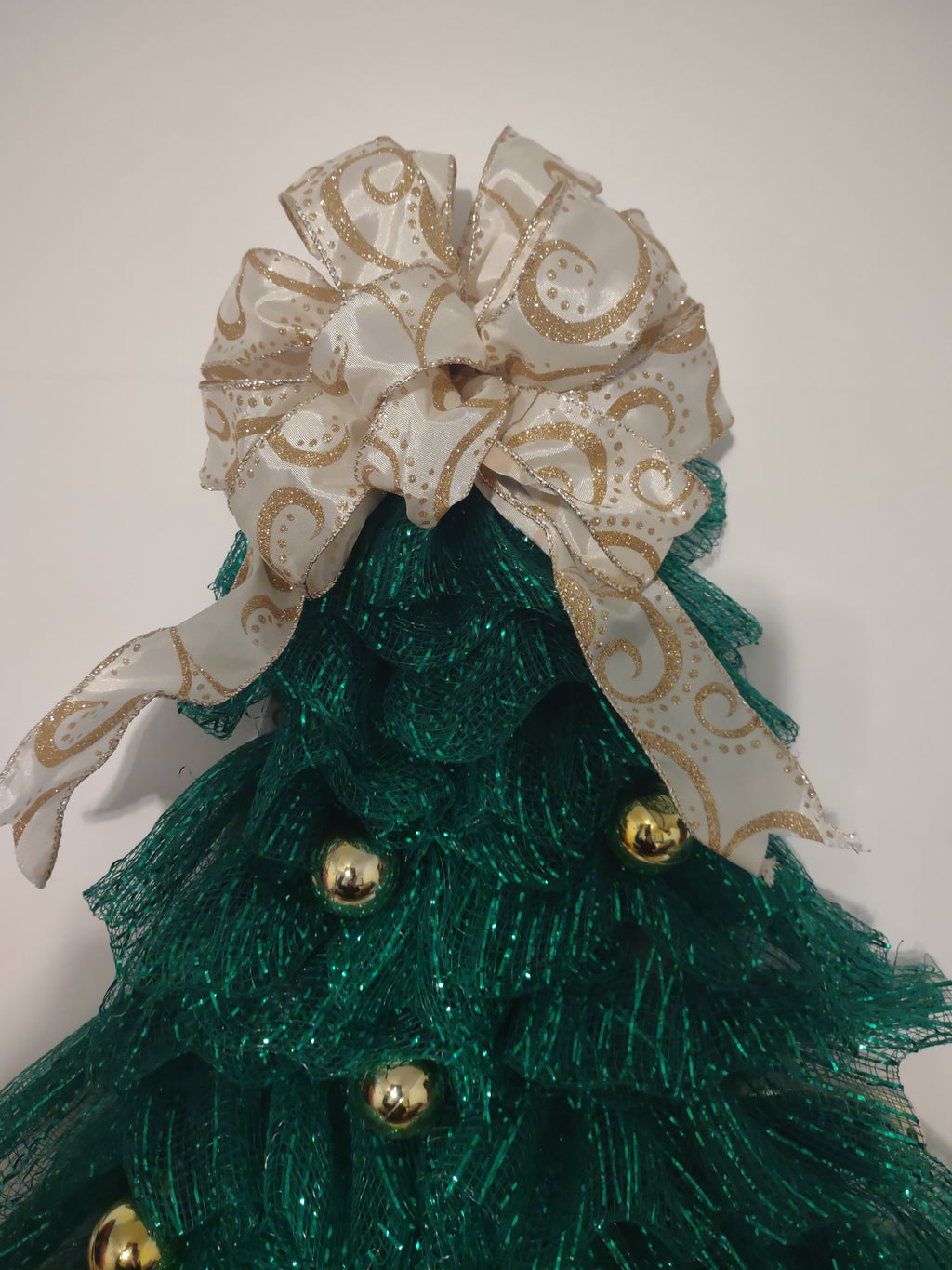 Handmade Ribbon Green Christmas Tree w/ Ornaments Flat Hang on Wall 22" (lot 1295)