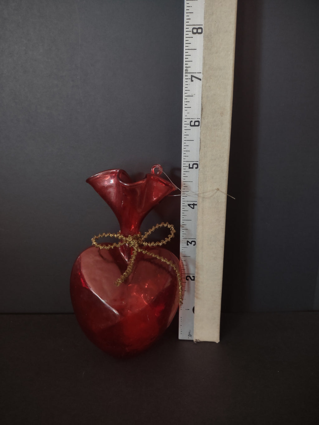 Vintage Valentine Translucent Red 3D Heart Pouch Ornament Glass (Lot 4747)