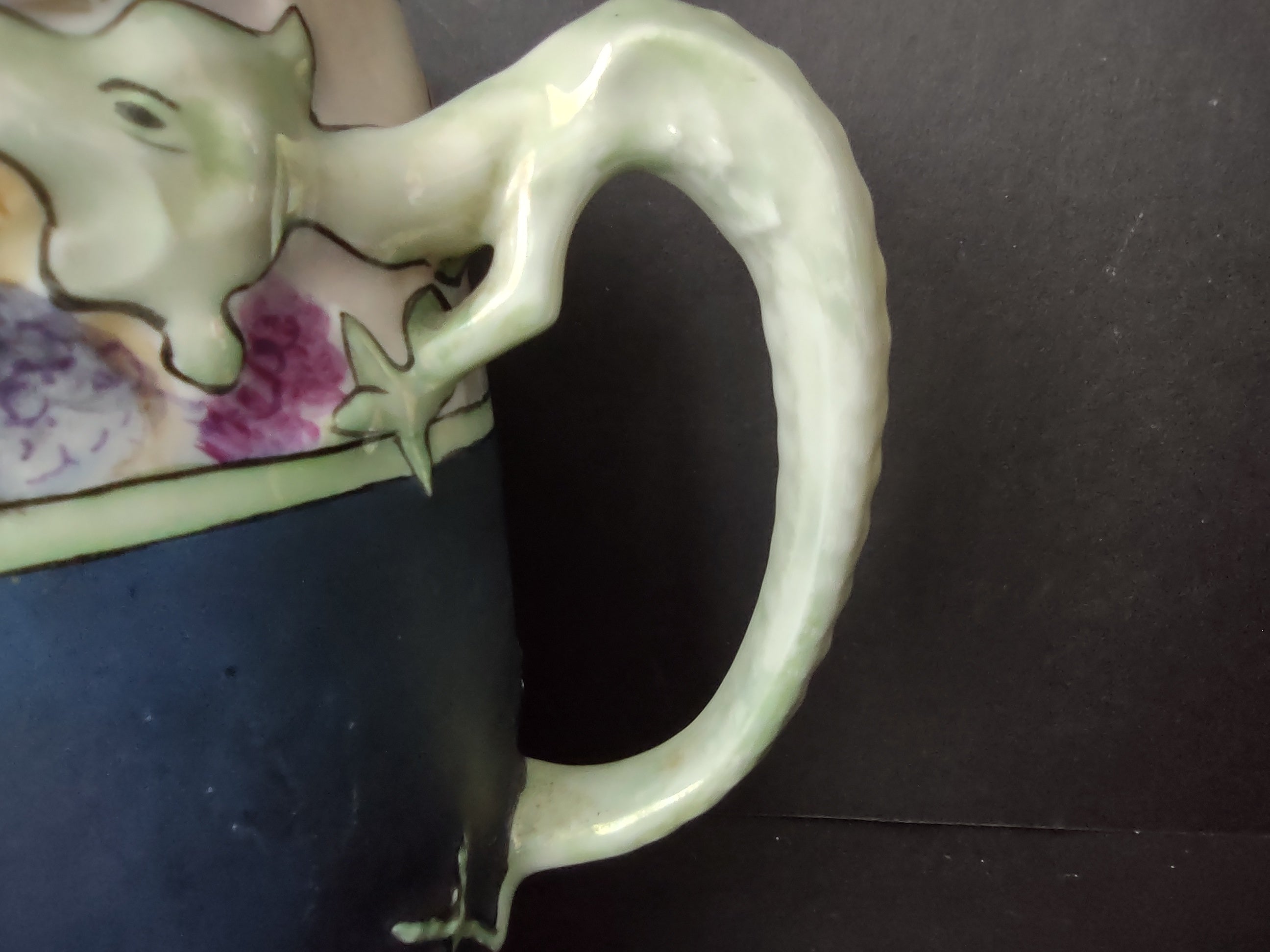 Lizard Handle Chalkboard Ceramic Blue Green Cup Mug