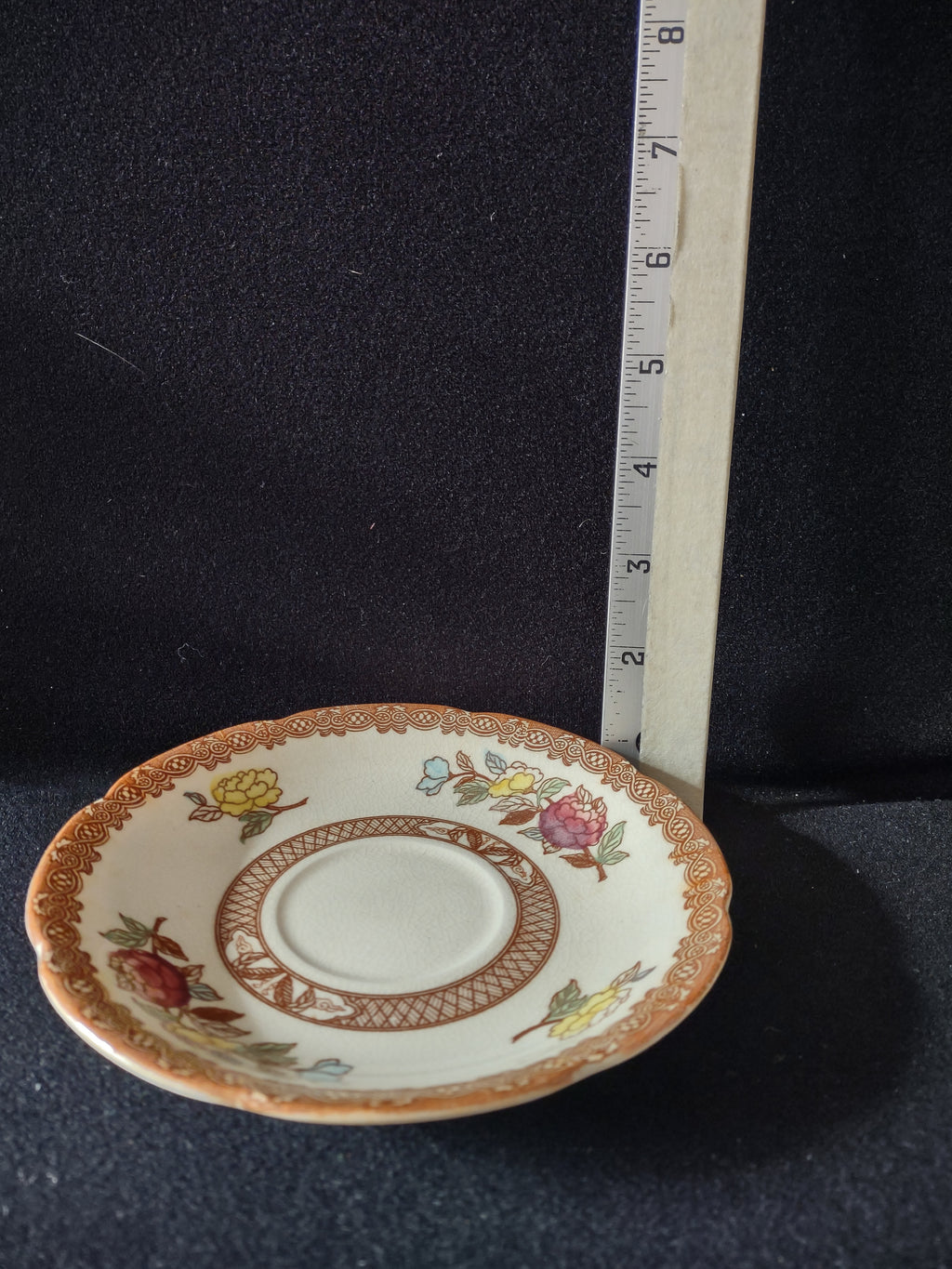 Vintage Maruta Japan Indian Tree Saucer Floral Brown White (Lot 5053)
