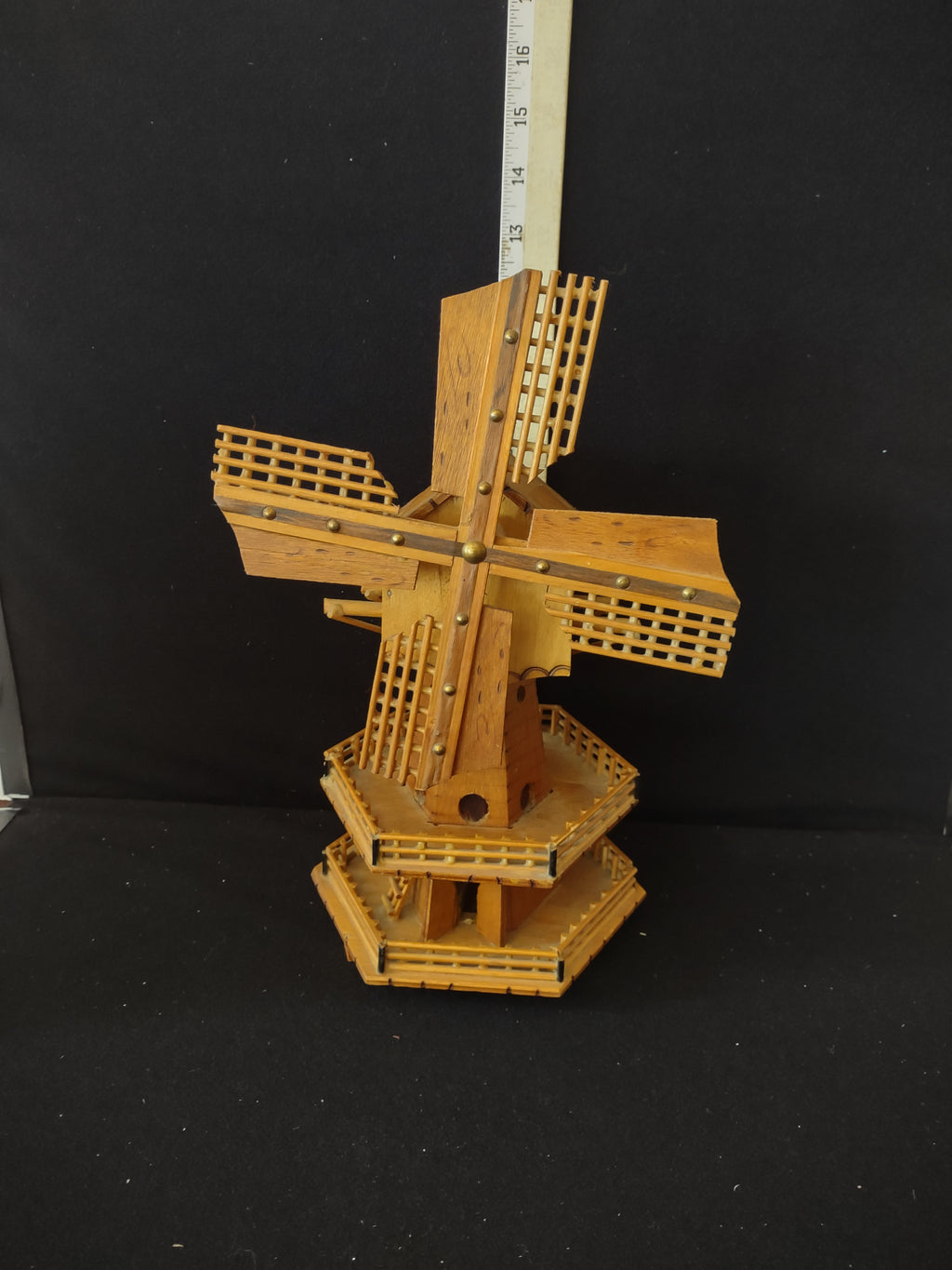 Vintage 70's Wooden Wind Mill Space For Music Box (Lot 3661)