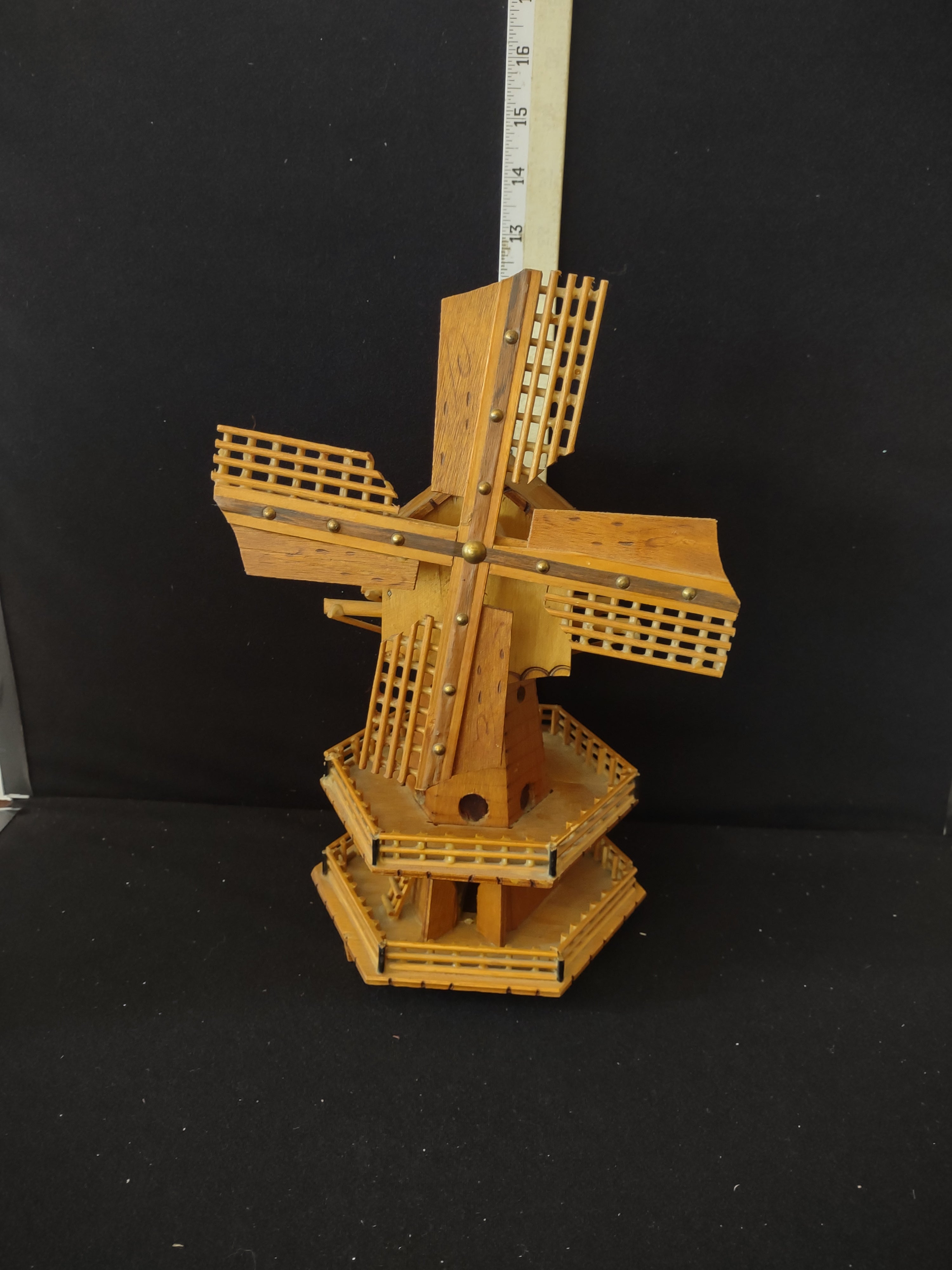Vintage 70's Wooden Wind Mill Space For Music Box (Lot 3661)