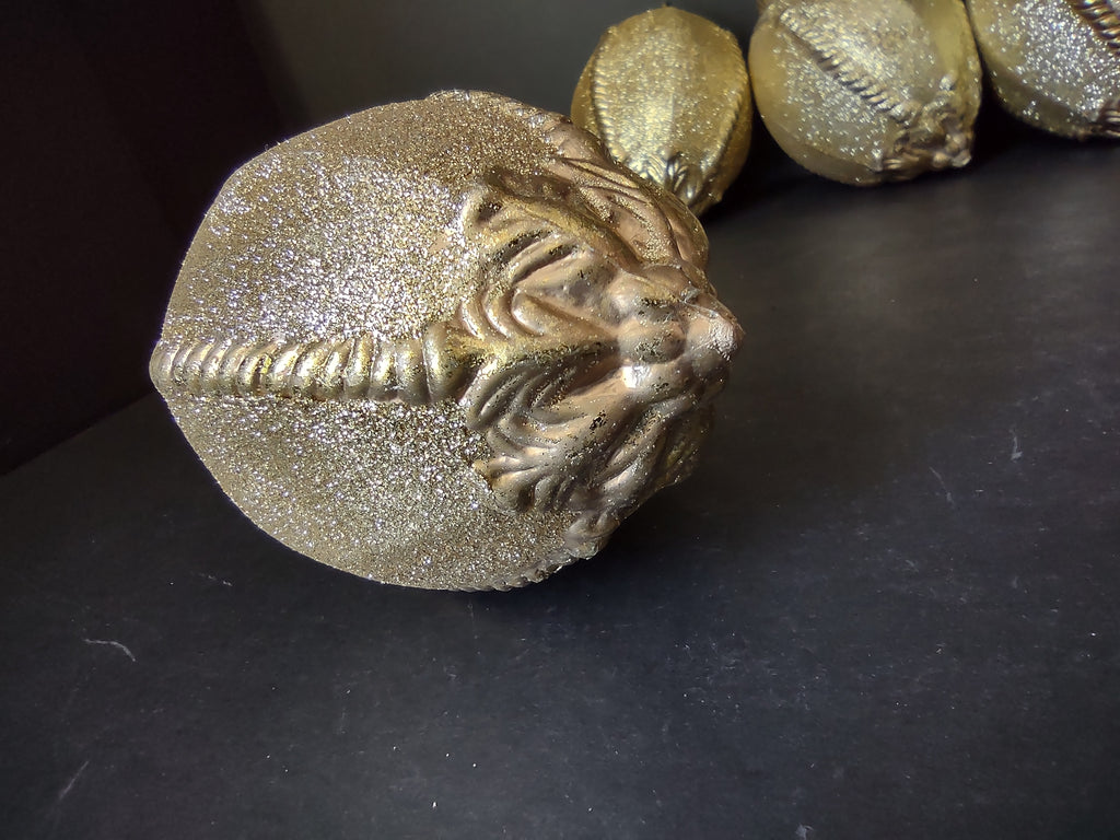 Lot of 4 Round Golden Glittery Christmas Ornaments (lot 1746)
