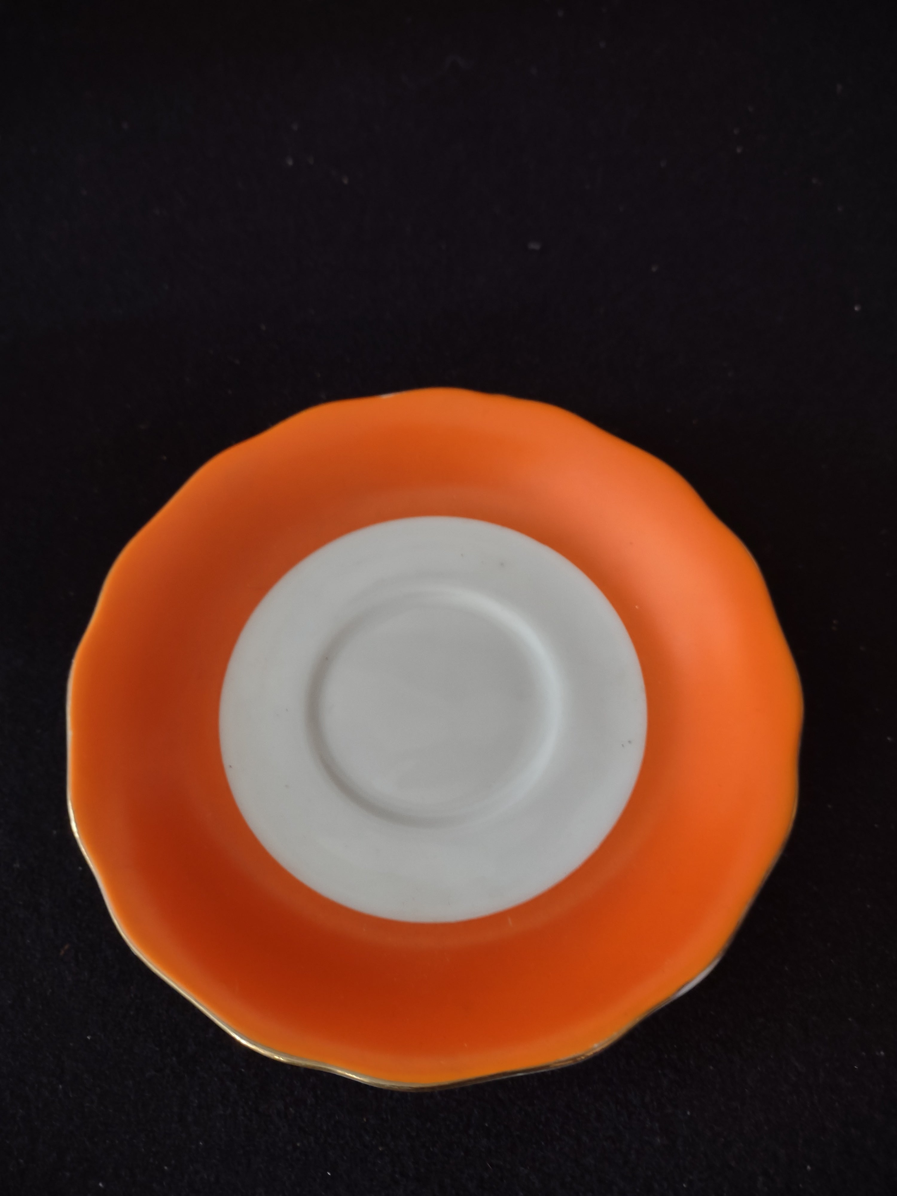 Vintage Fall Halloween Orange White Gold Trim Tea Cup Saucer (Lot 3923)