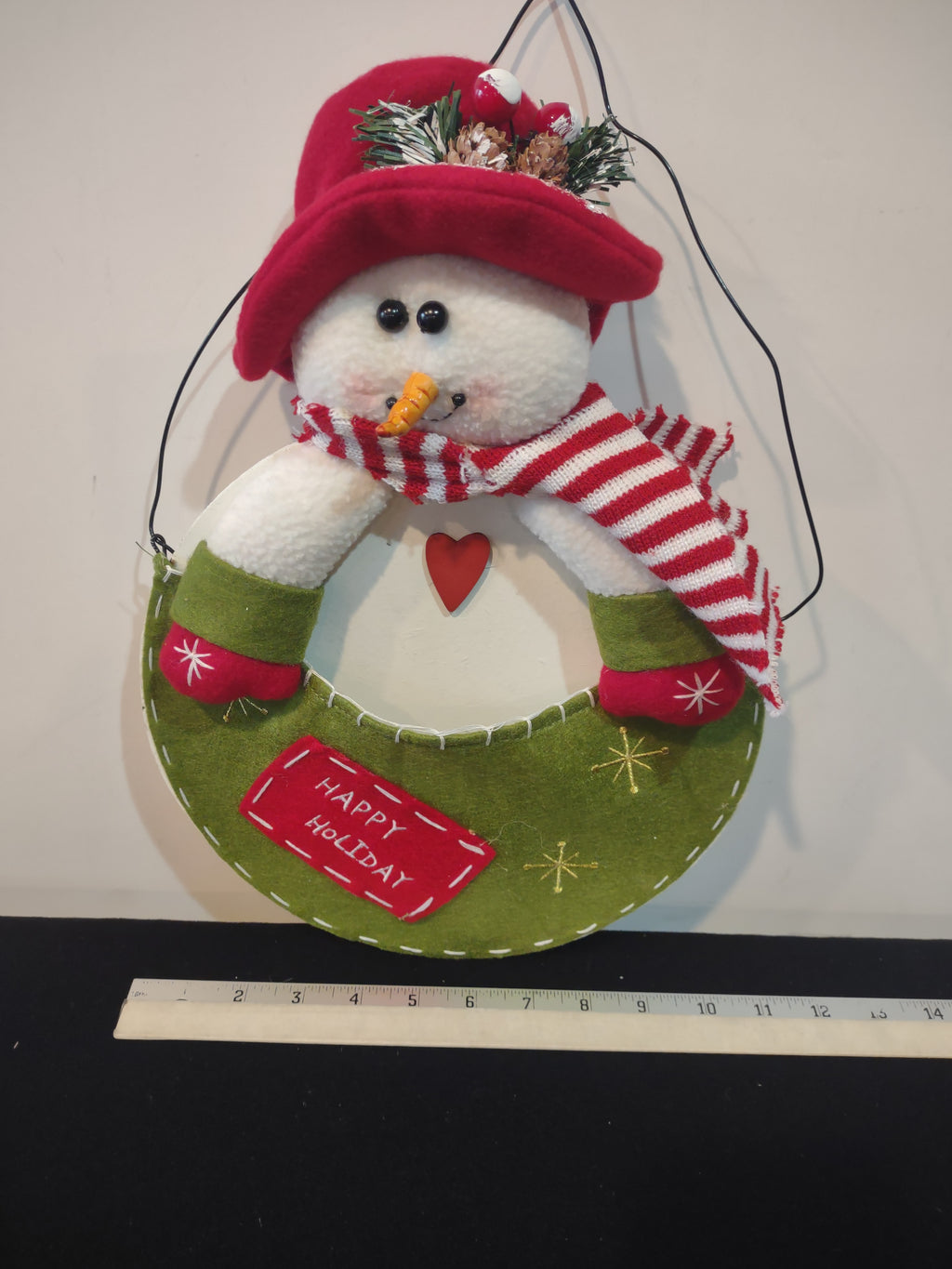 Christmas Plush Snowman Wall Hanging Felt Pocket Happy Holidays (Lot 4605)