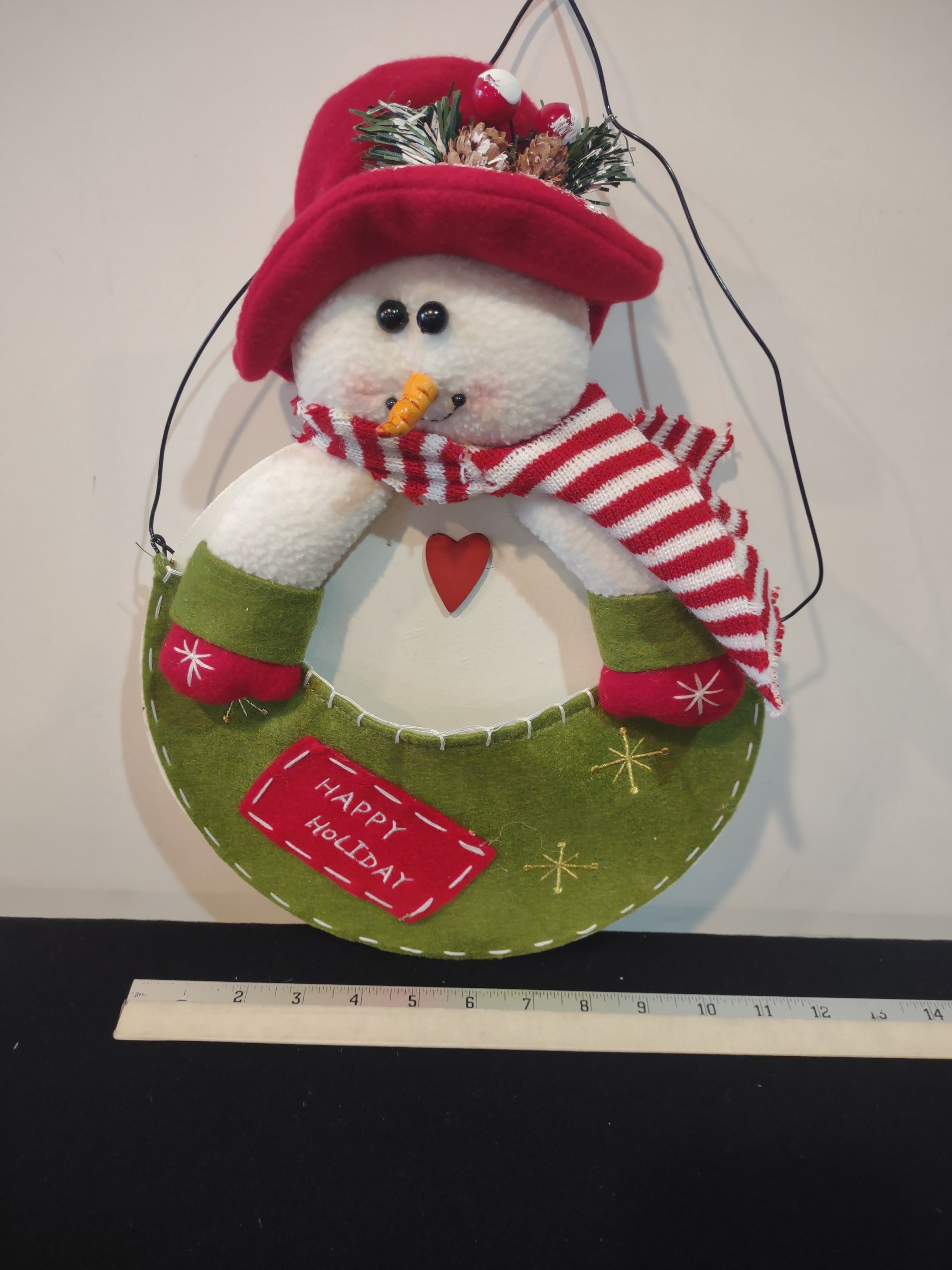 Christmas Plush Snowman Wall Hanging Felt Pocket Happy Holidays (Lot 4605)