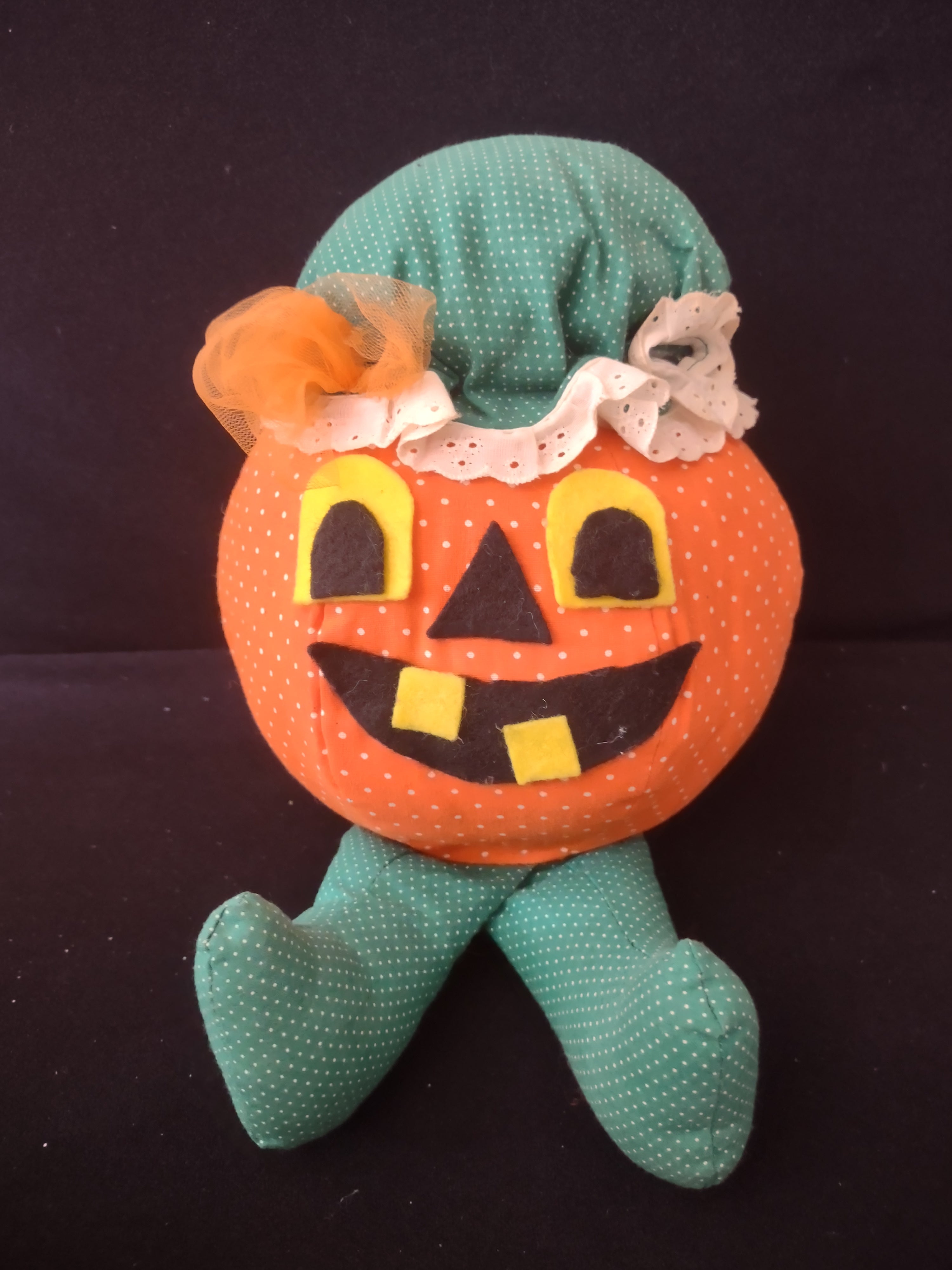 Vintage Halloween Primitive Plush Pumpkin with Hat & Legs x 2 (lot 3004j)