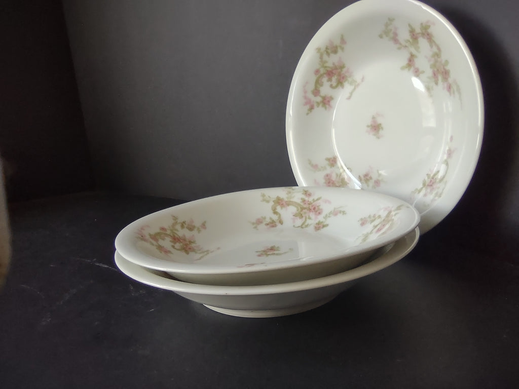 Haviland Limoges 3 x Cream Soup Plate Pink Rose Green Ribbon (lot 891)