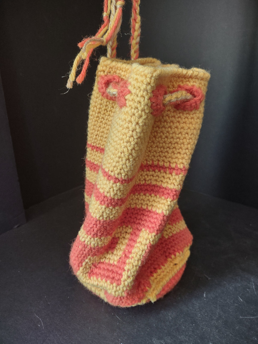 Vintage Handmade Crouchet Bag Orange Halloween Draw String (lot 3084)