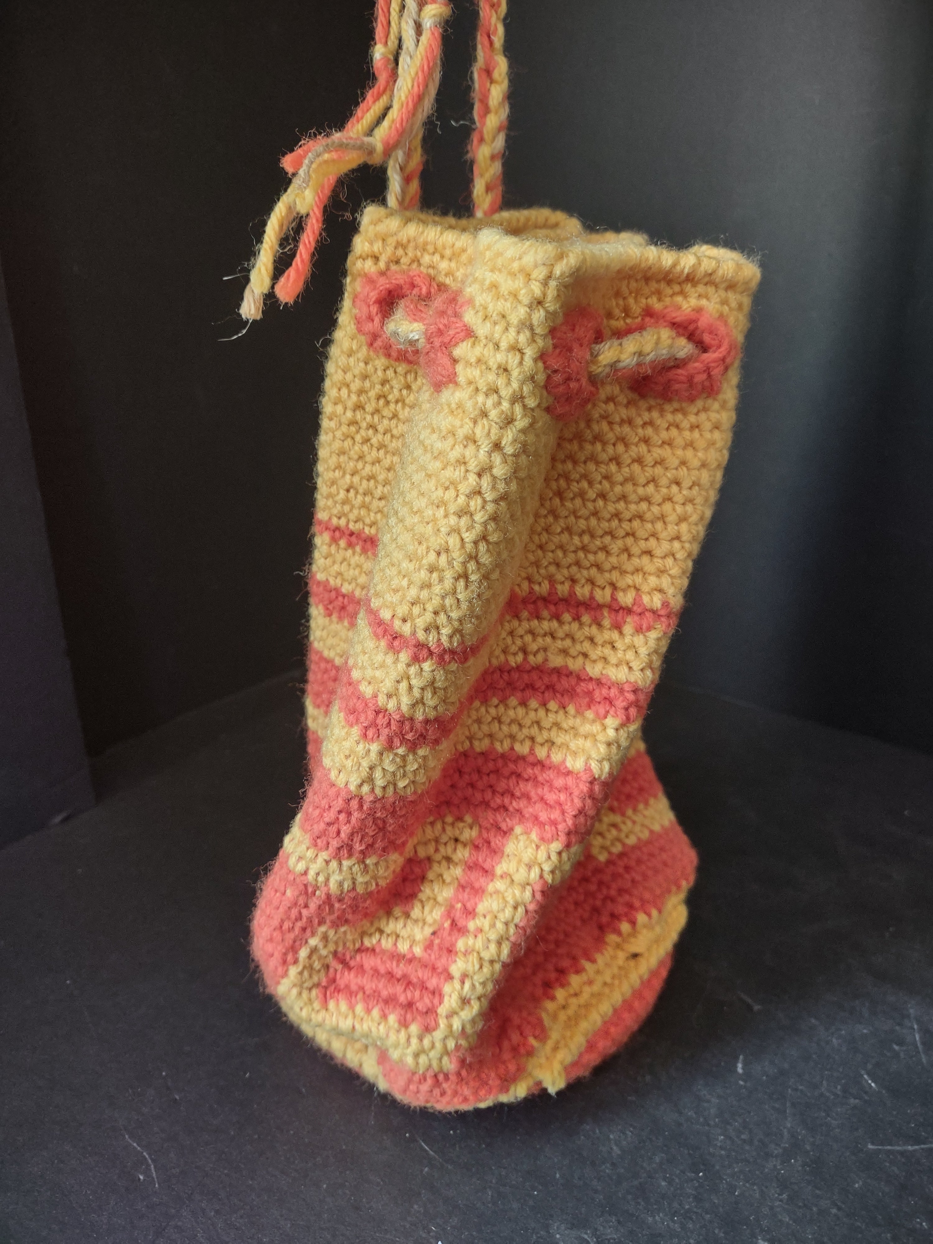 Vintage Handmade Crouchet Bag Orange Halloween Draw String (lot 3084)